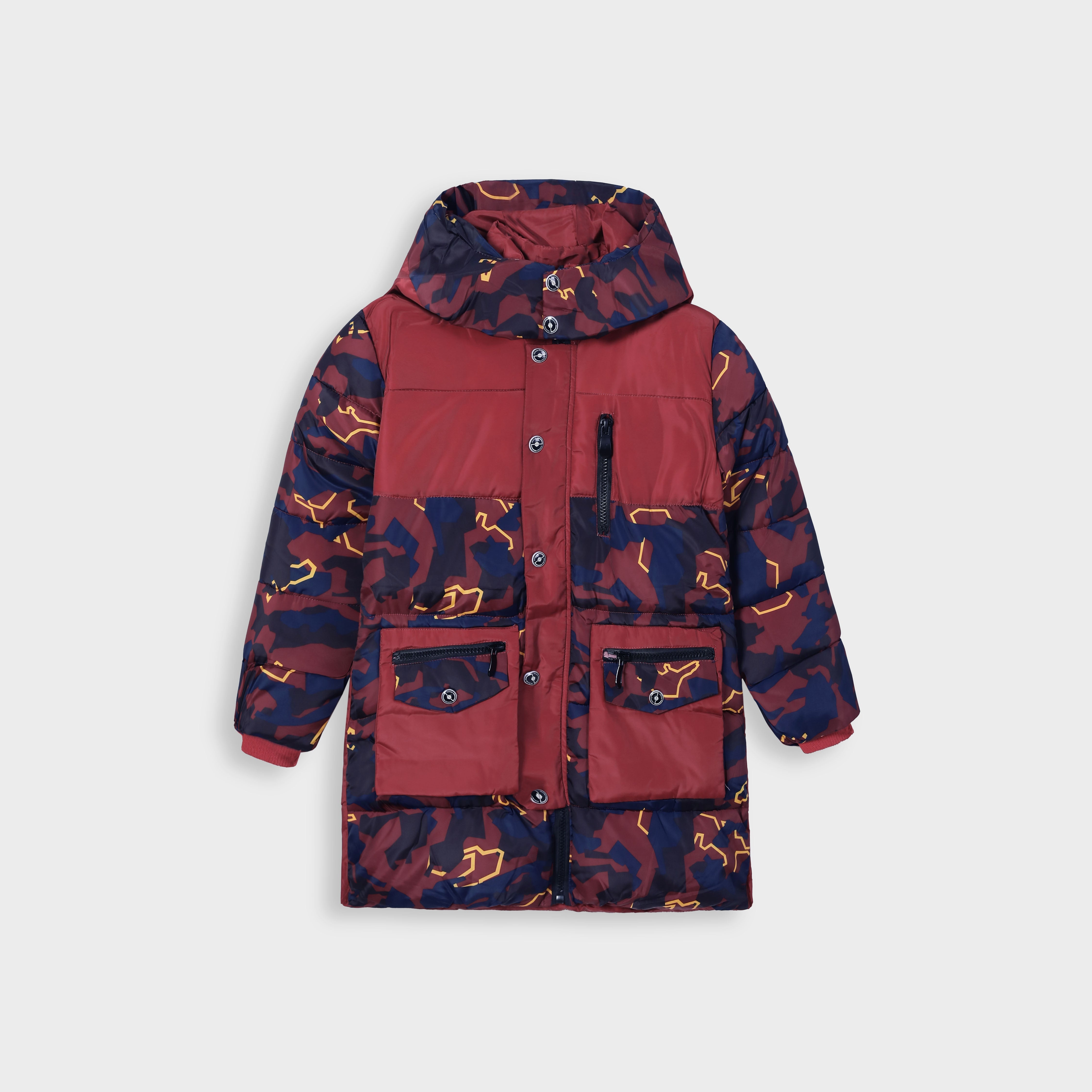 Imported Printed Panel Long Quilted Jacket For Girls