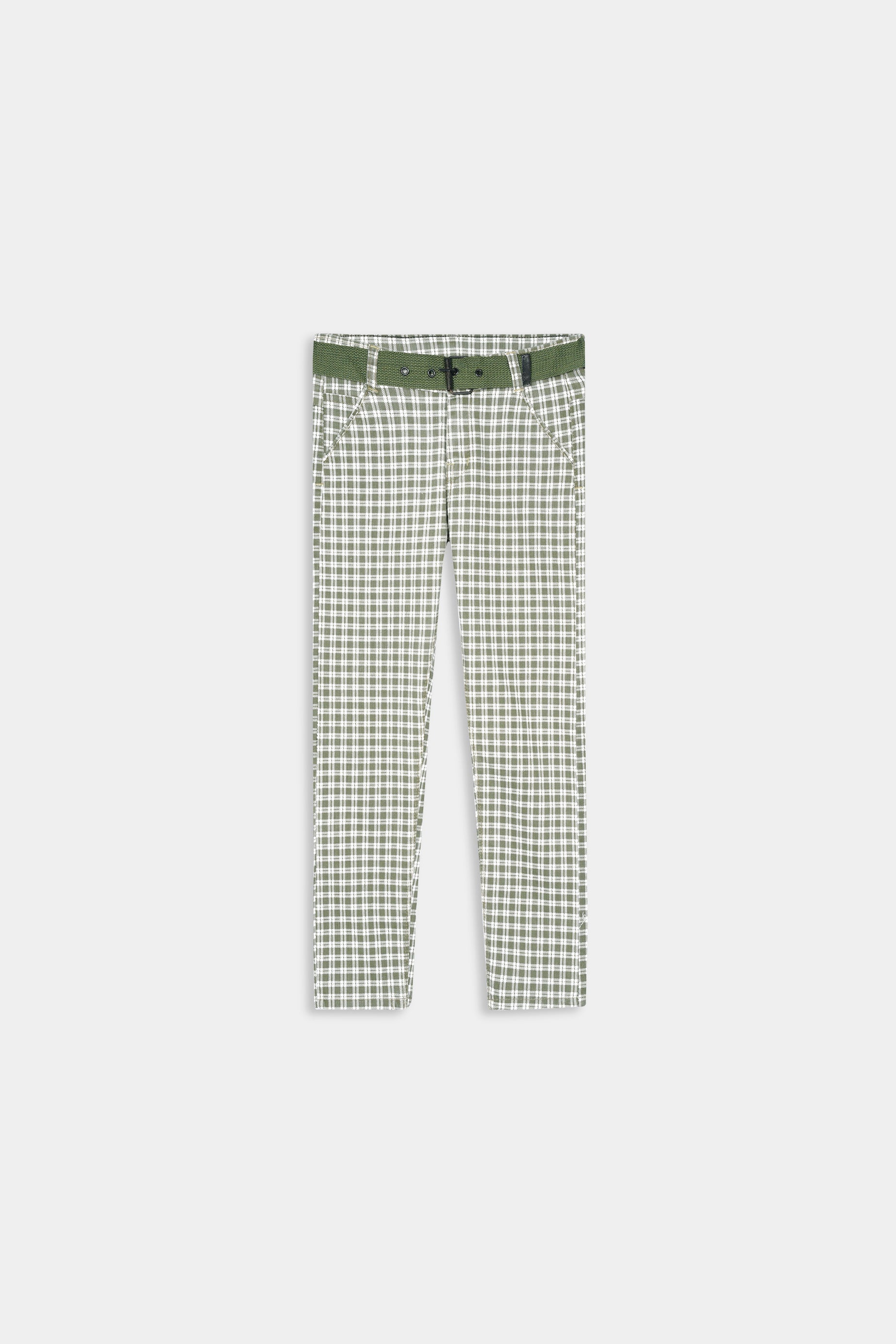 Boys Imported Green Check Stretch Jeans With Belt