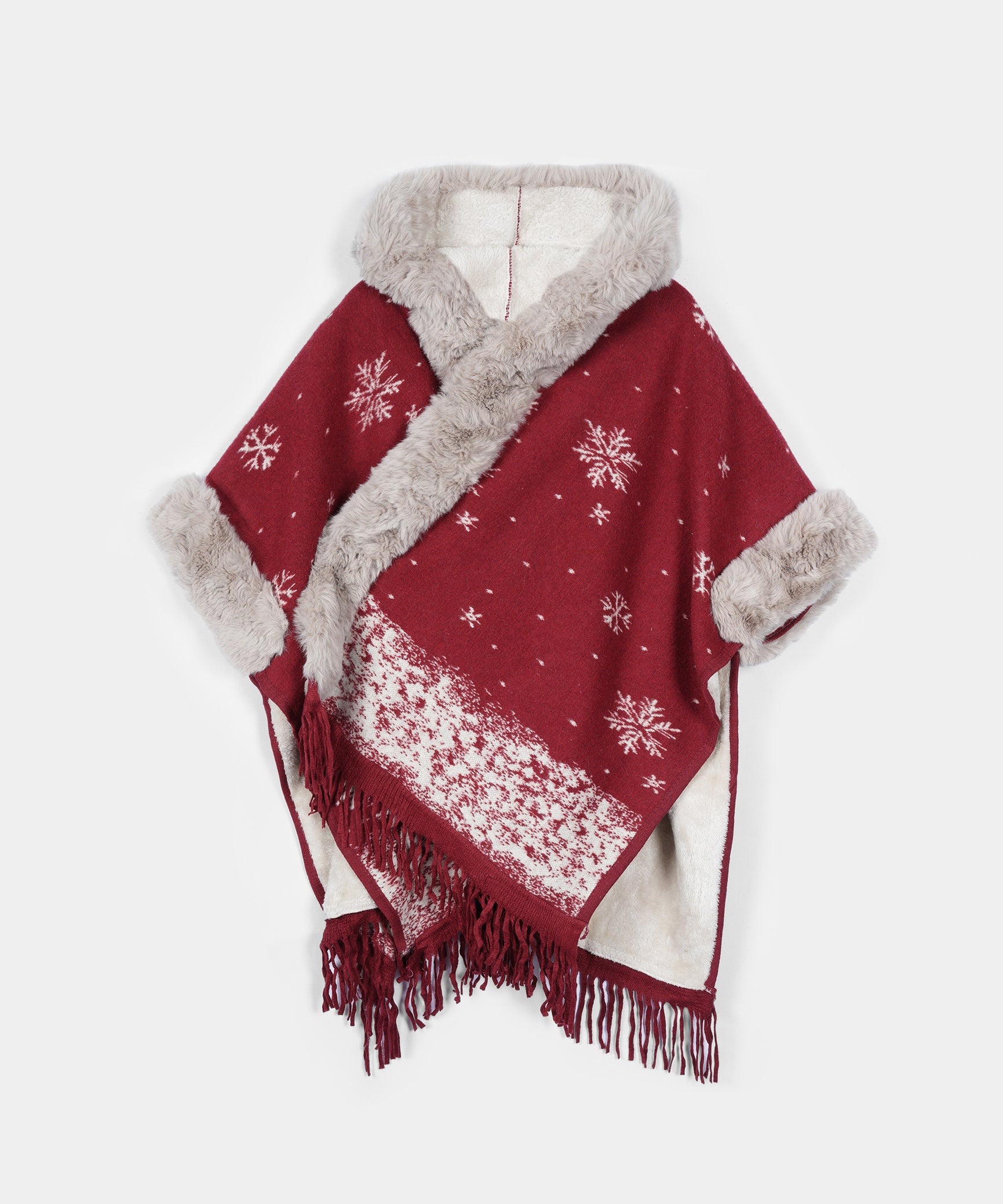 Ladies Imported Wool Red Fur Cape Shawl