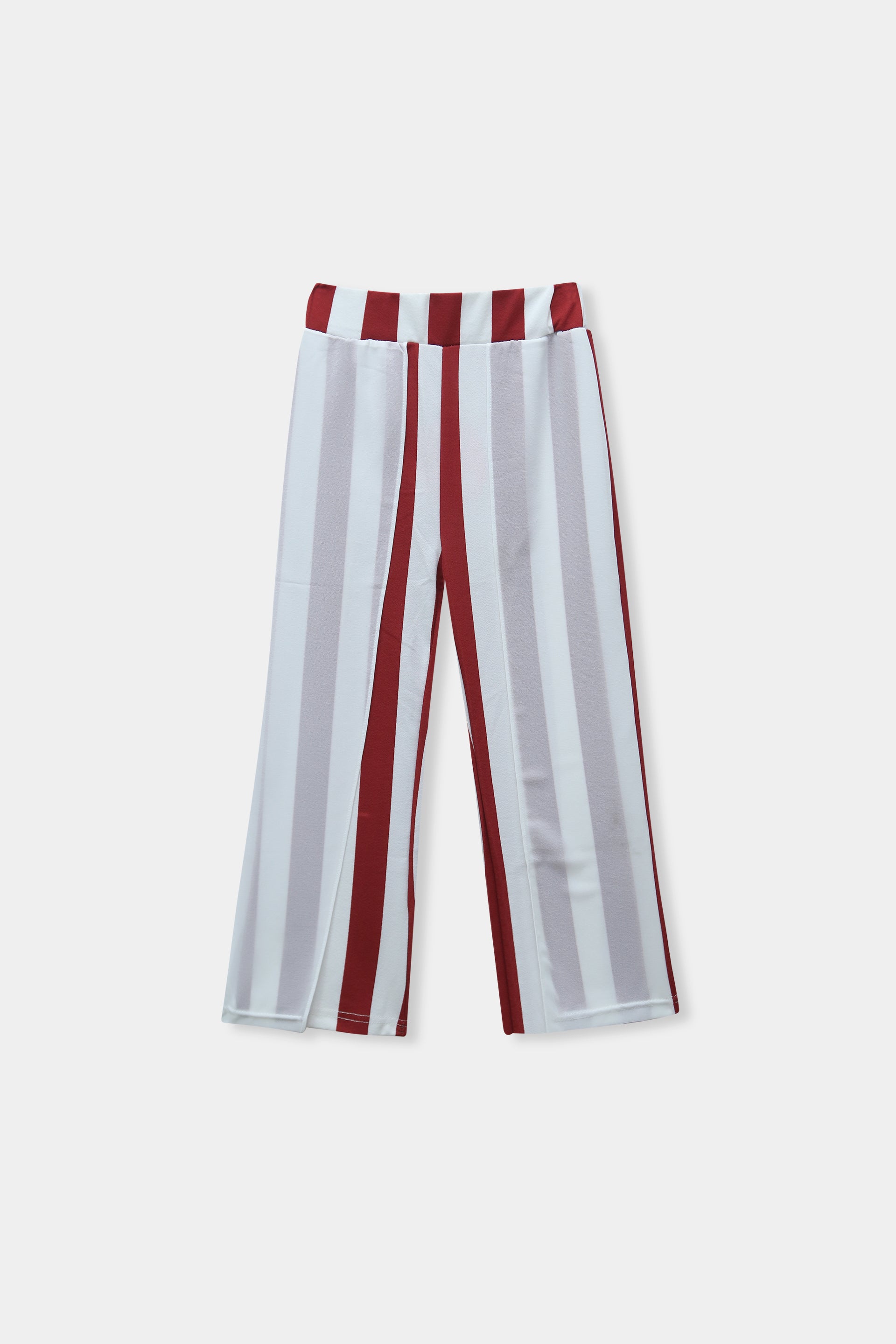 Girls Imported Linen Cotton Burgundy Stripe Bell Bottom Plazo Trouser