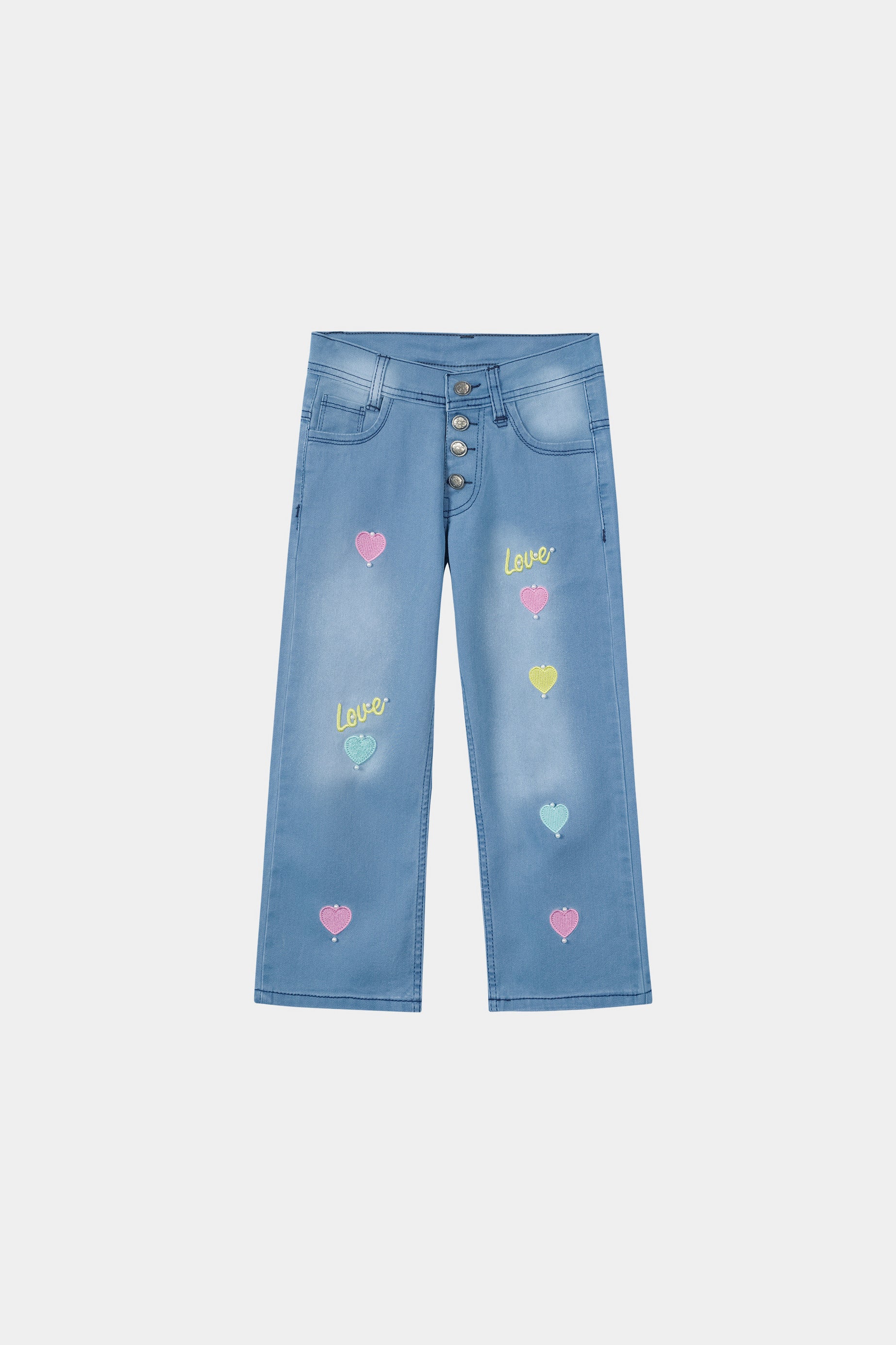 Girls Imported Embroidered Stretch Flared Jeans