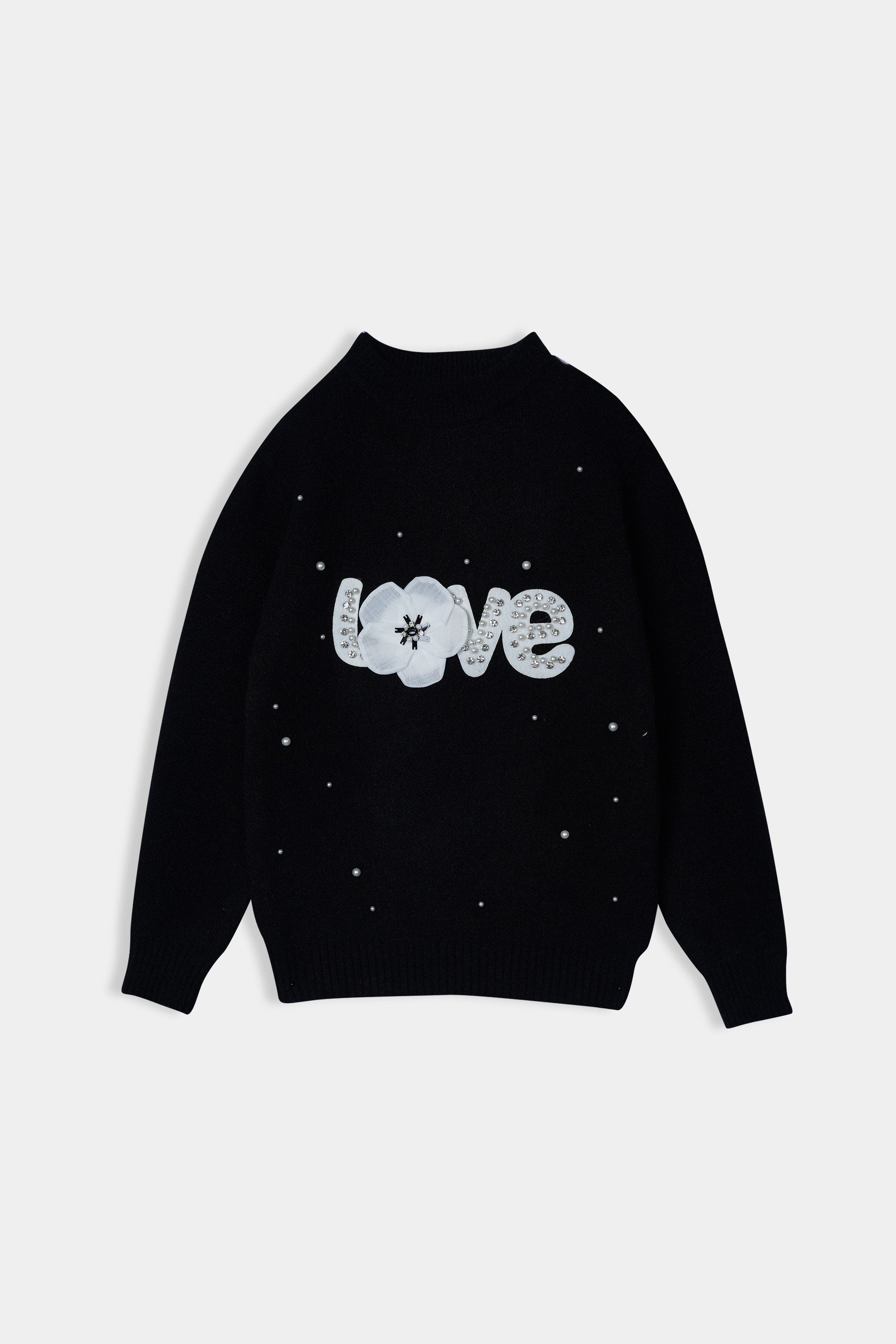 Imported Soft Wool Black And White Stud Sweatshirt For Girls