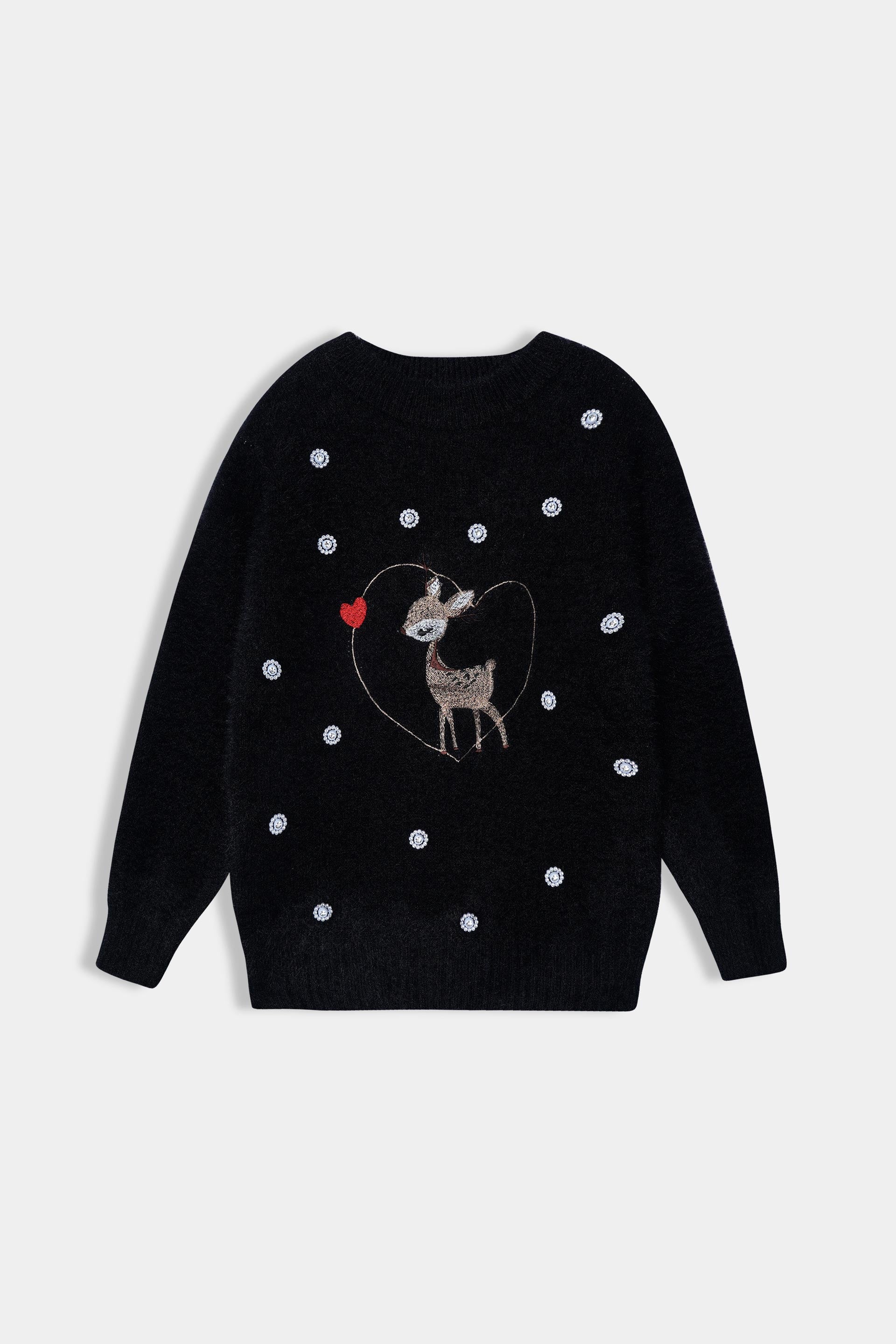 Imported Soft Wool Black And Sliver Stud Sweatshirt For Girls