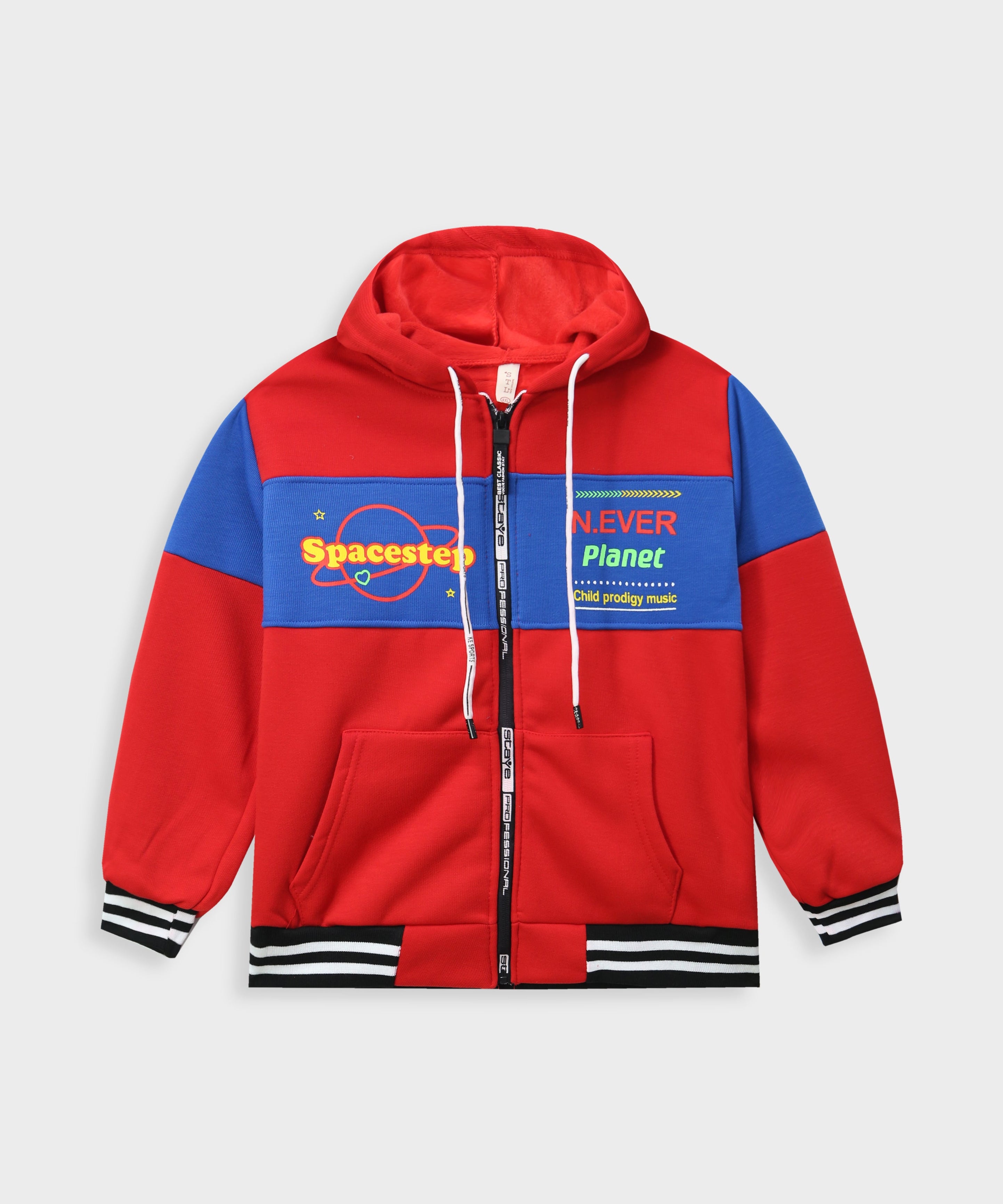 Kids Printed Printed Panel Fleece Red Zipper Hoodie