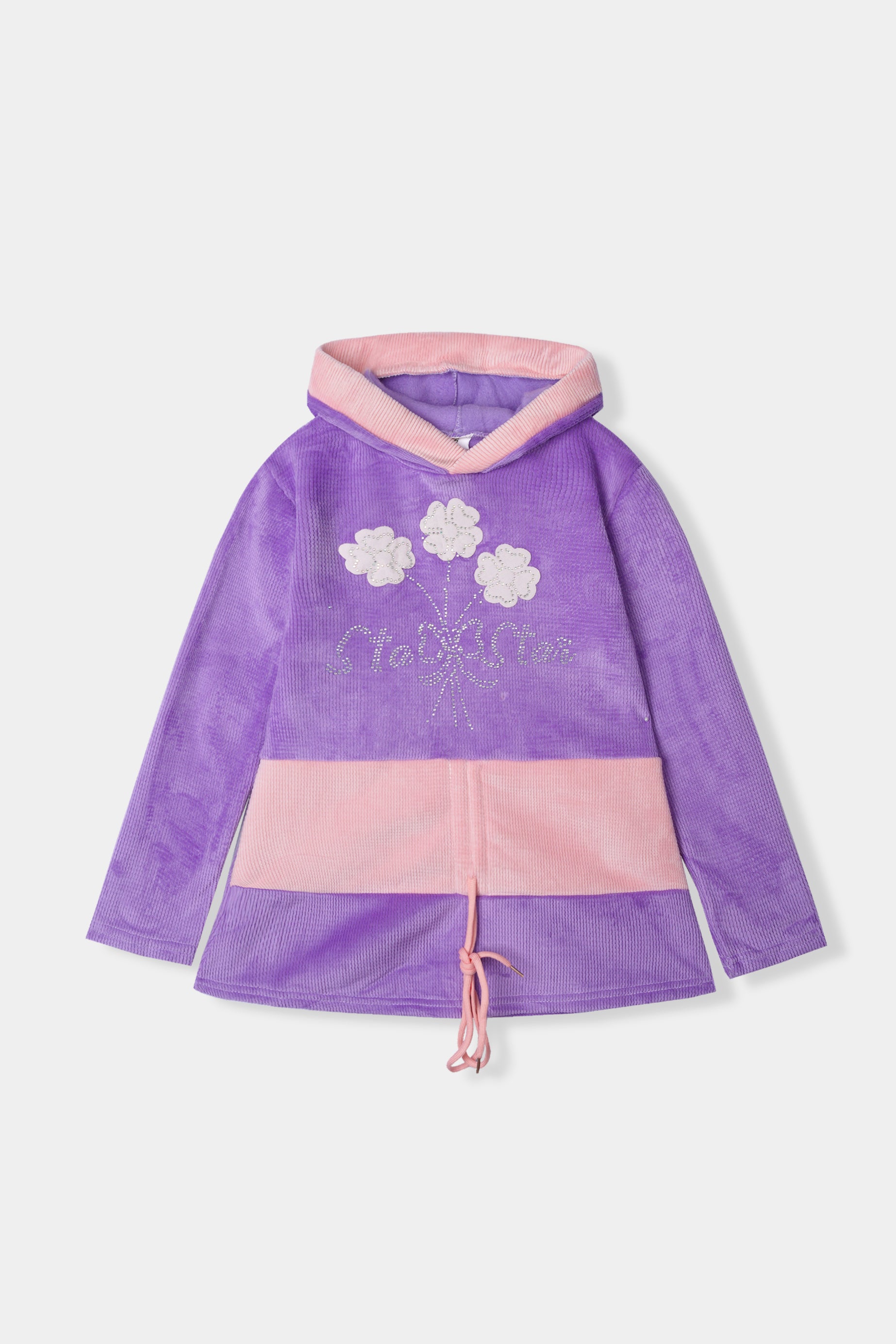 Imported Girls Pull Over Kotrai Velvet Hoodie Printed With Long Flare