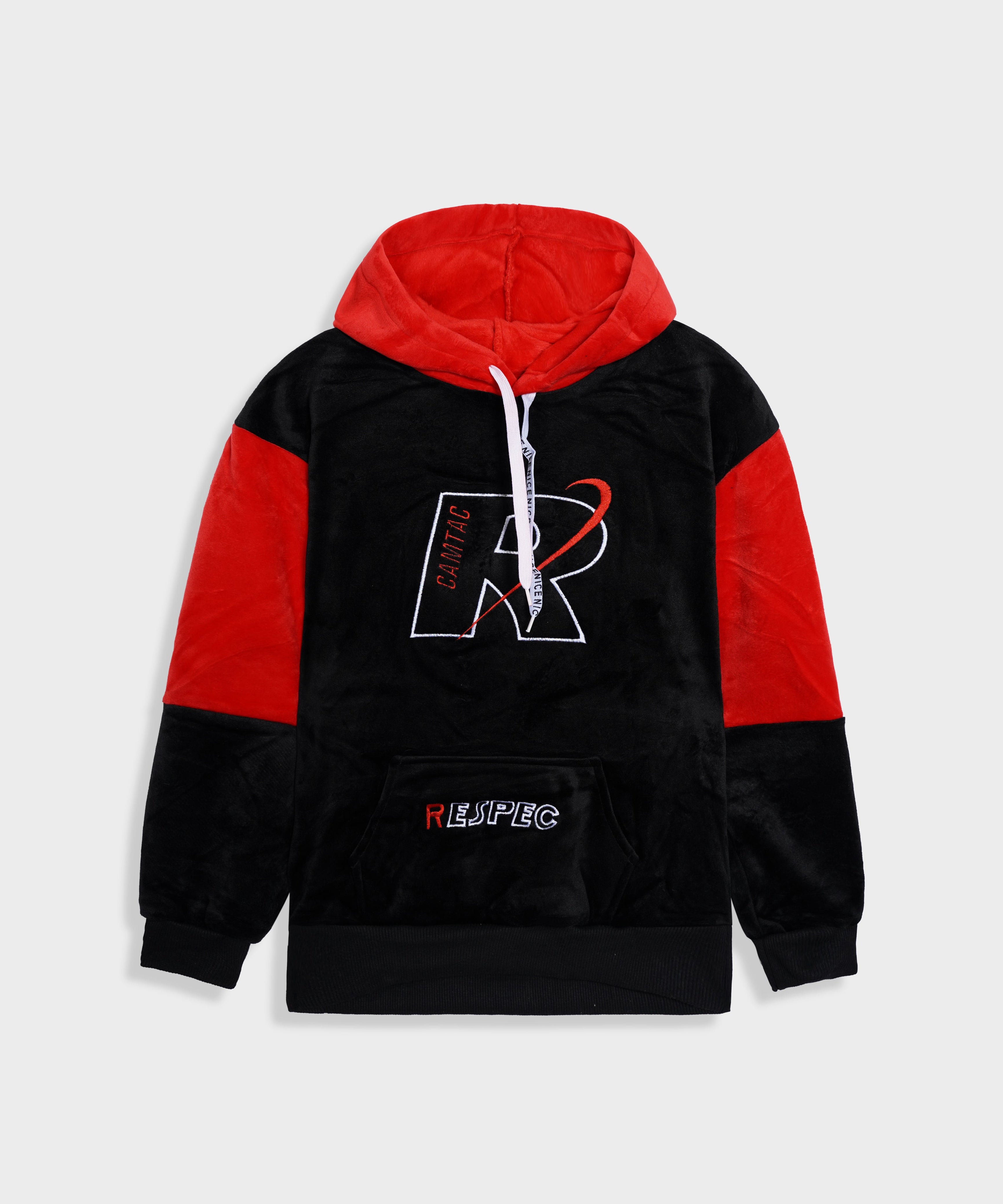 Kids Embroidered Velvet Black Pull-Over Hoodie