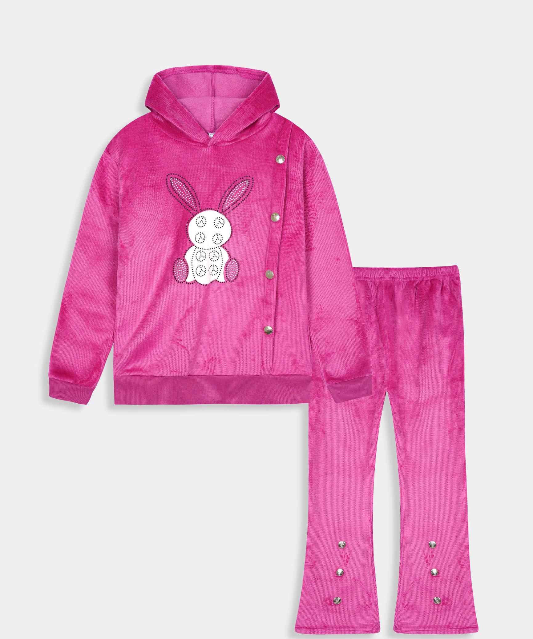 Imported Girls Pull Over Kotrai Velvet Printed Hoodie Suit