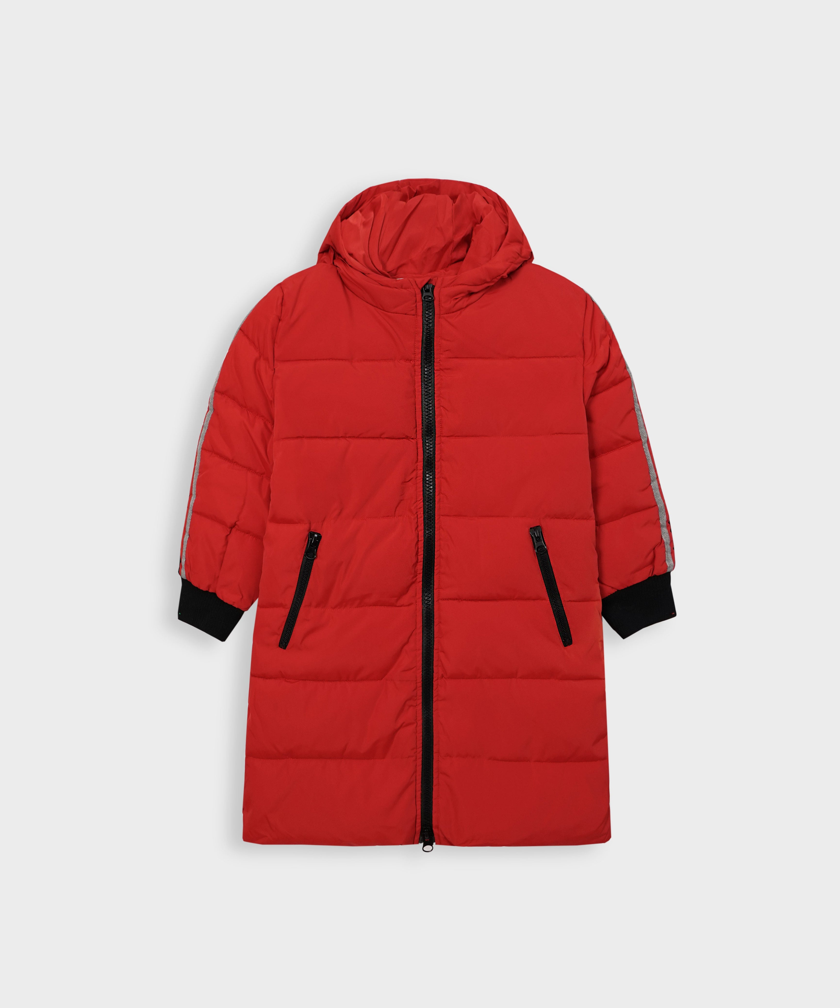 Imported Long Quilted Zipper Red Hoodie Jacket For Girls