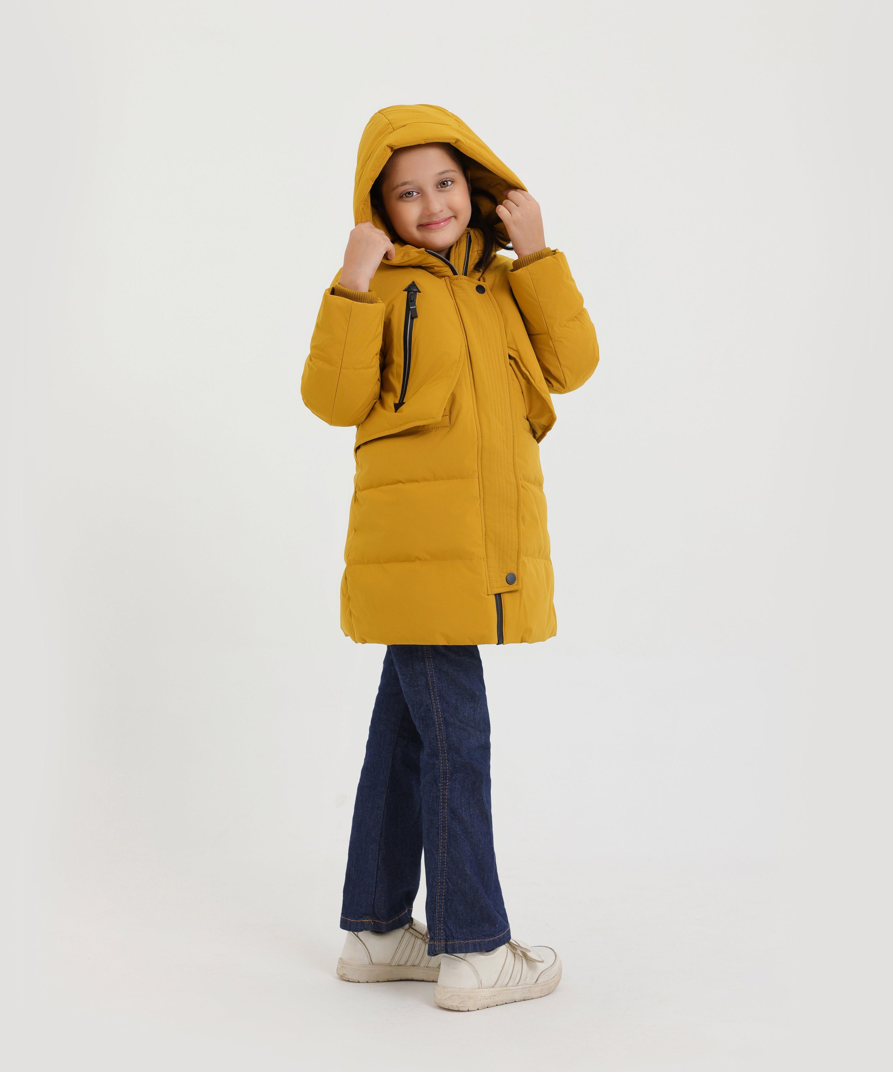 Kids Imported Long Quilted Zipper Hoodie Jacket