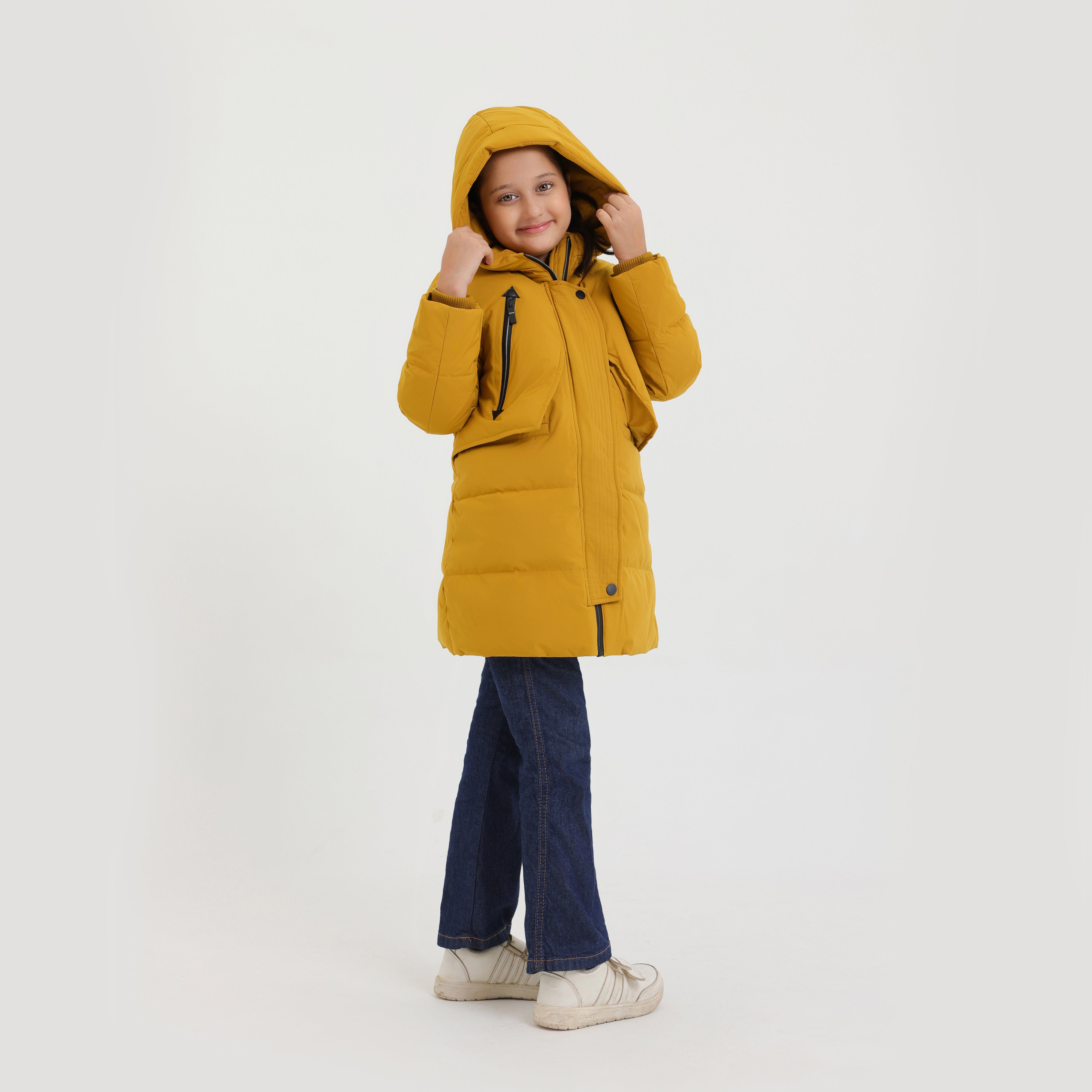 Kids Imported Long Quilted Zipper Hoodie Jacket