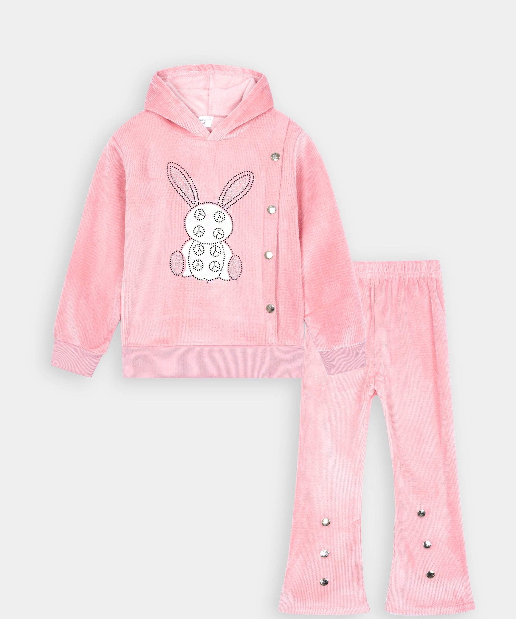 Imported Girls Pull Over Kotrai Velvet Printed Hoodie Suit