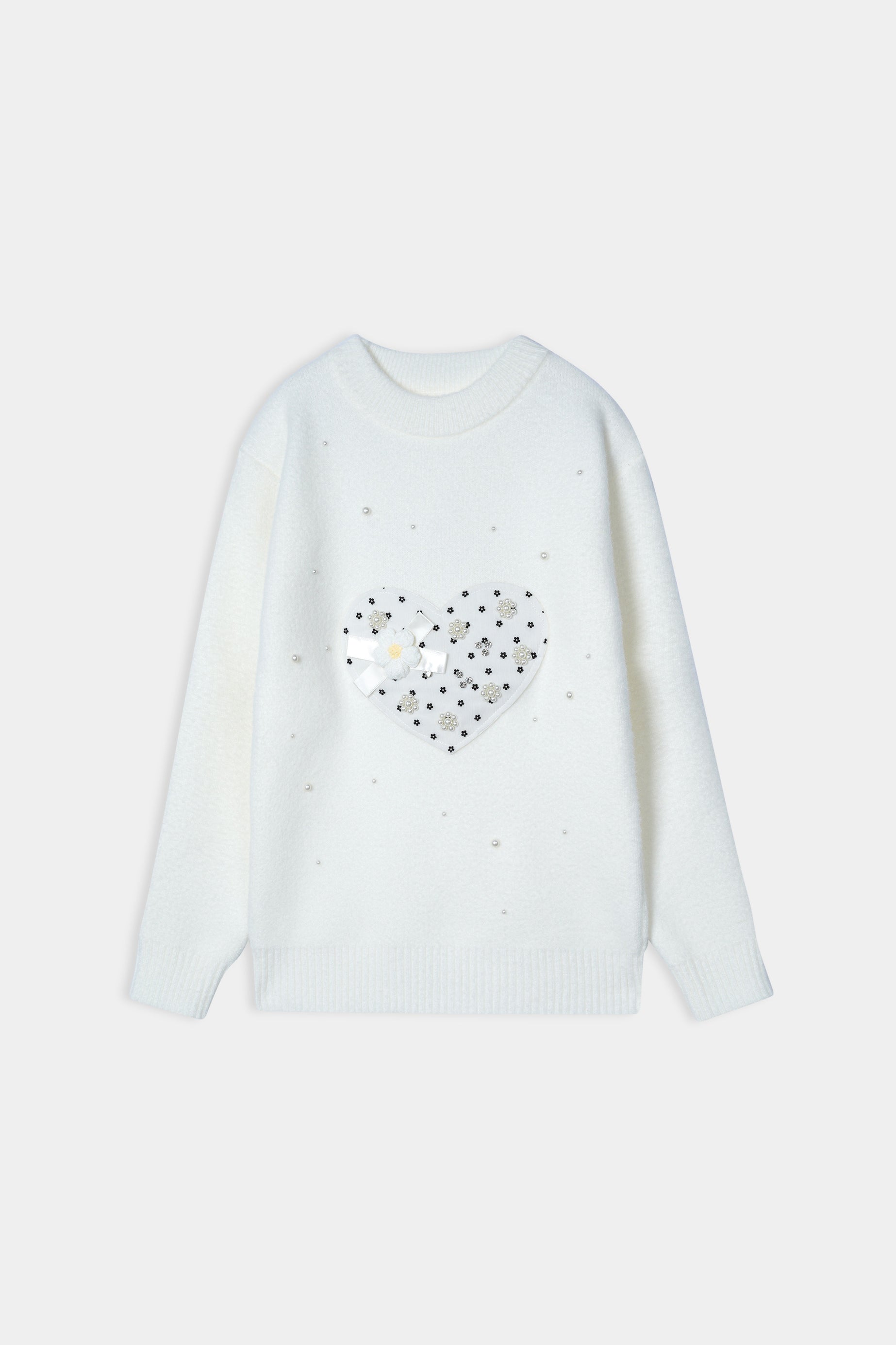 Imported Soft Wool White Sweat Shirt With Black Stud For Girls