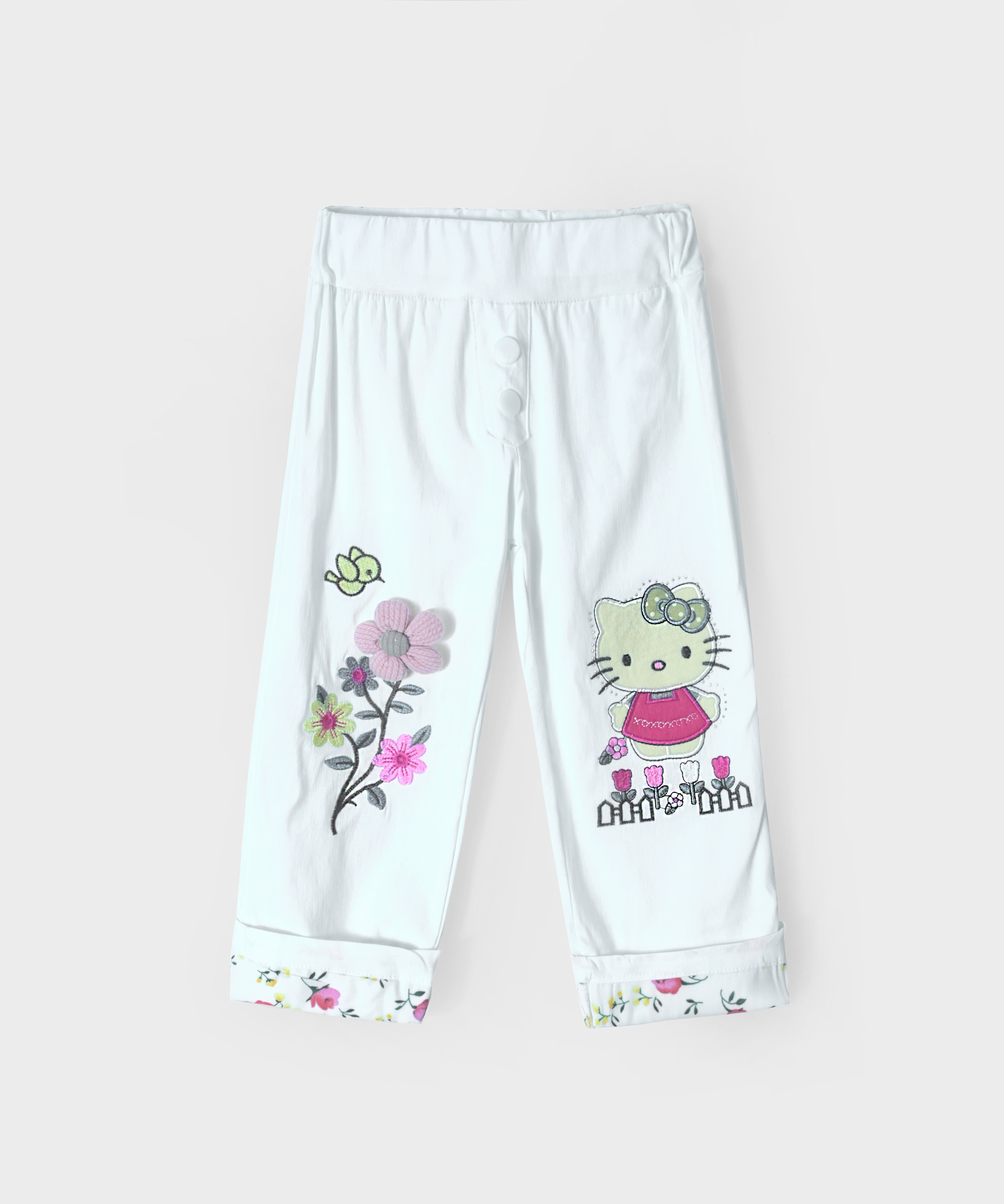 Imported White Hello Kitty Printed Pant Tights For Girls