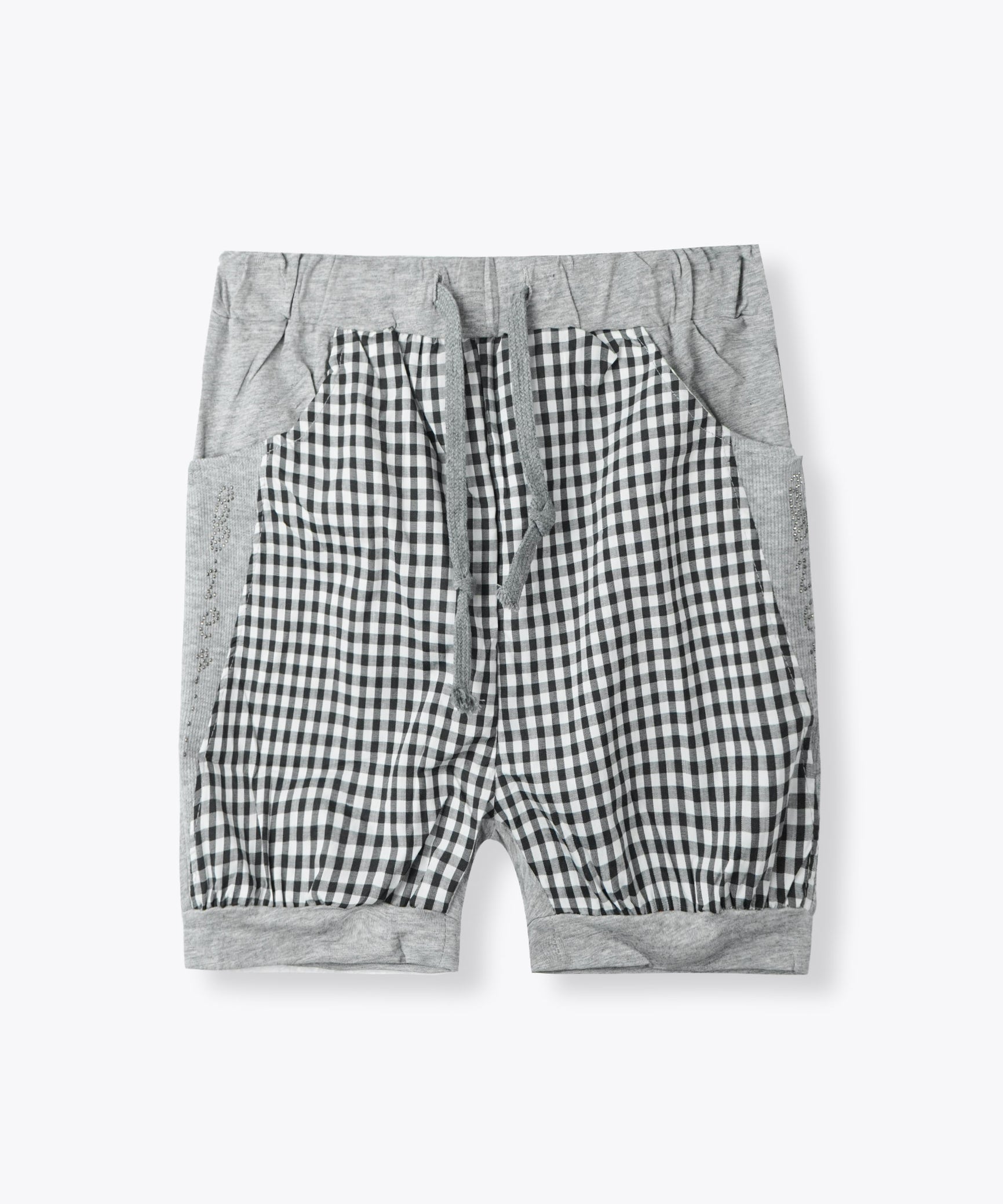 Girls Imported Soft Cotton Gray Black And White Check Shorts