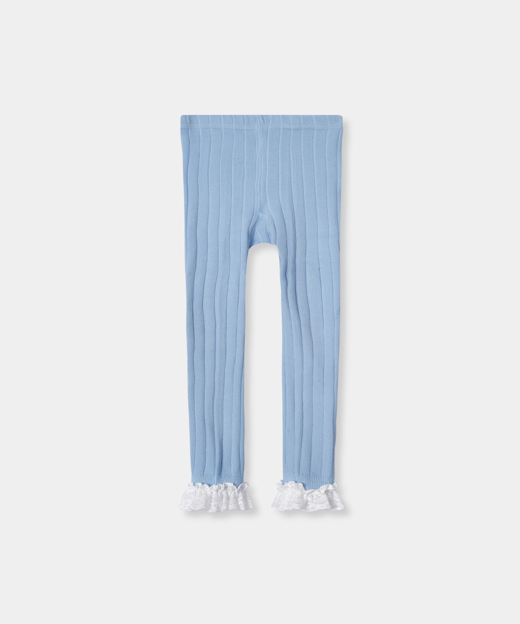 Kids Cotton Sky Blue Leggings With White Lace