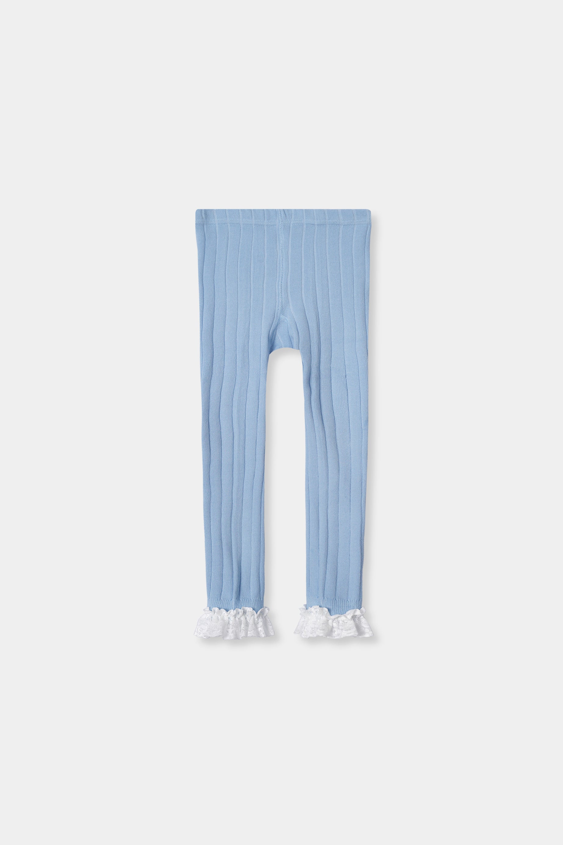 Kids Cotton Wool Sky Blue Leggings With White Lace