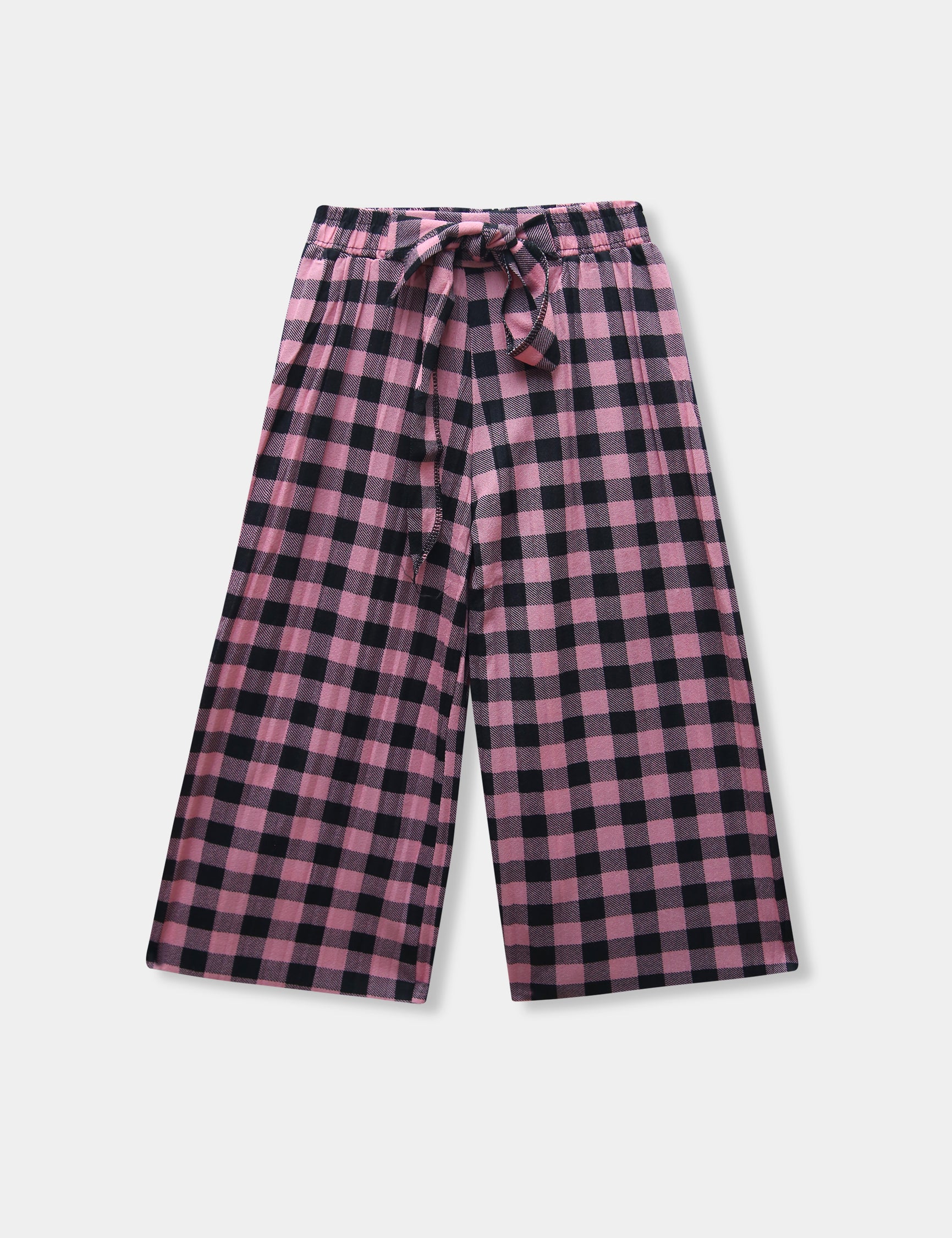 Girls Imported Linen Cotton Pink and Black Check Bell Bottom Plazo Trouser