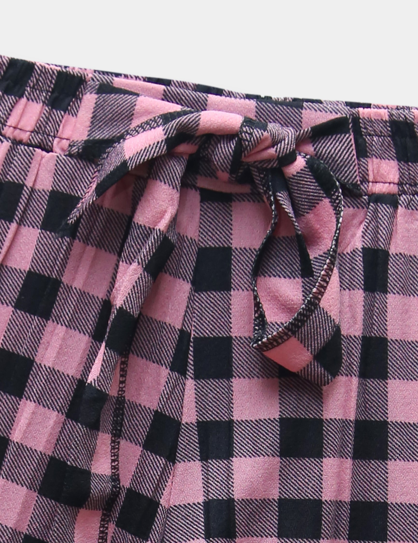 Girls Imported Linen Cotton Pink and Black Check Bell Bottom Plazo Trouser