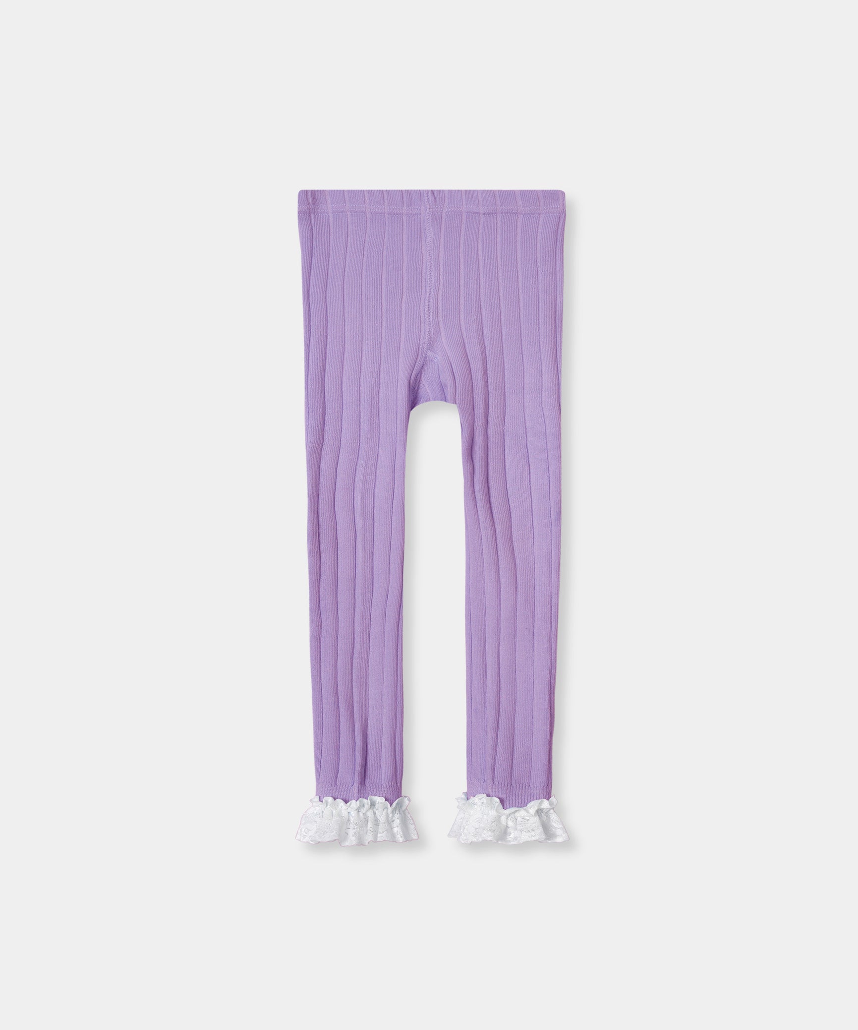 Kids Cotton Light Purple Leggings With White Lace