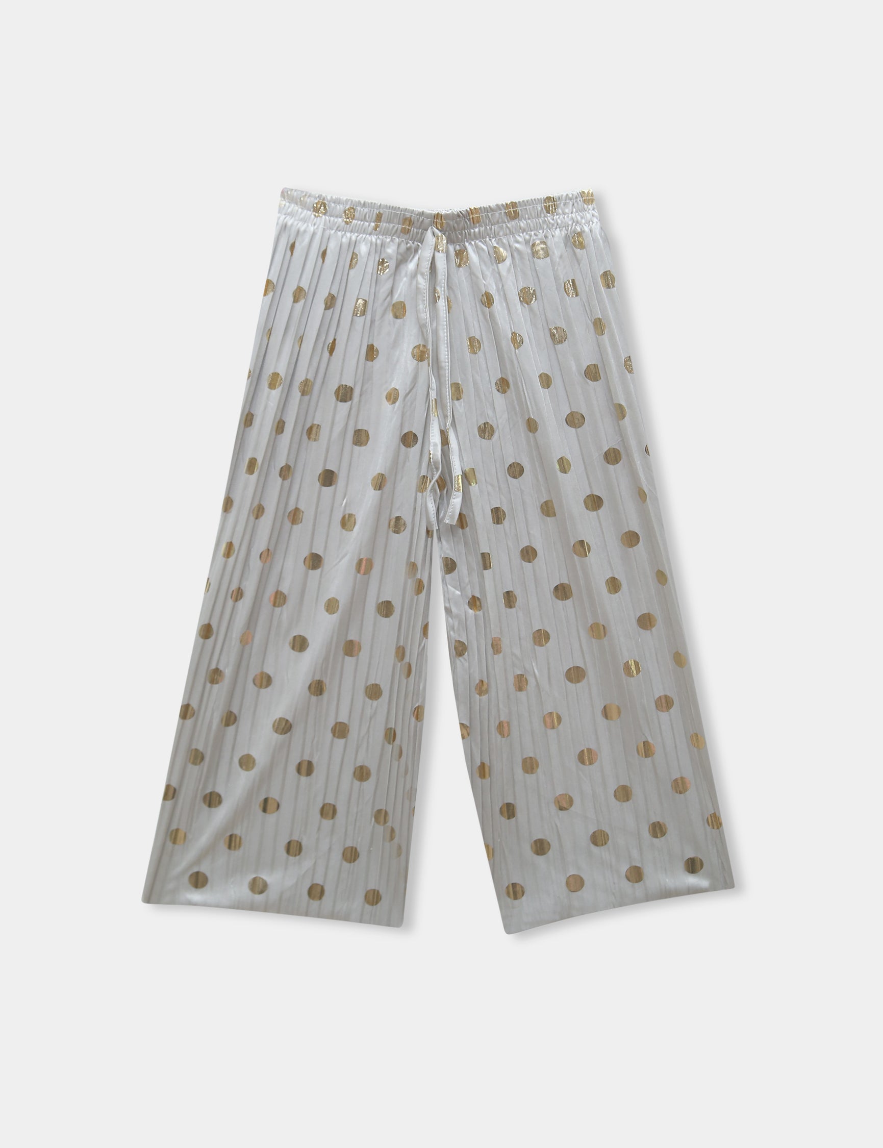 Girls Imported Silk Silver And Golden Dots Bell Bottom Plazo Trouser