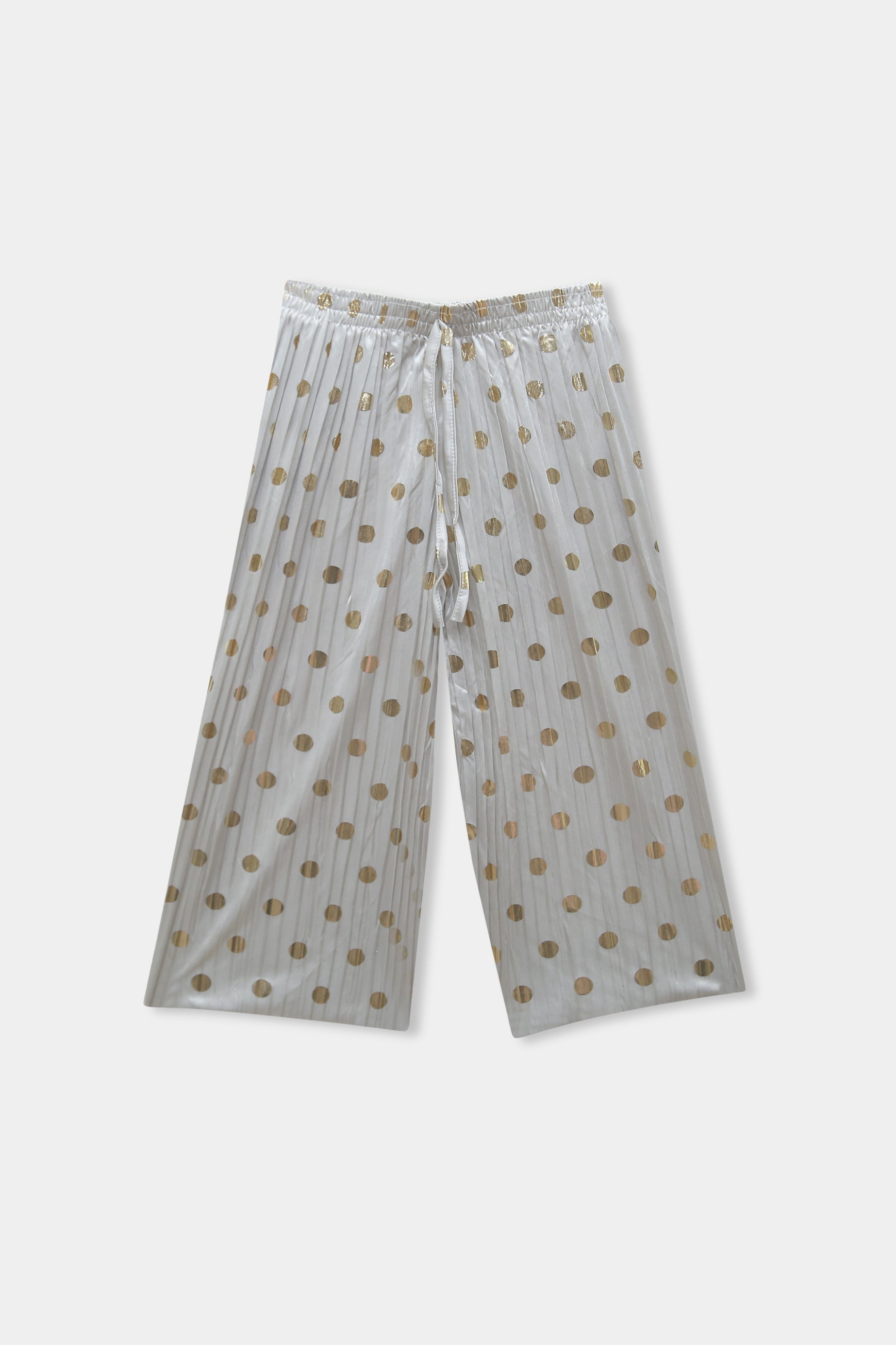 Girls Imported Silk Silver And Golden Dots Bell Bottom Plazo Trouser