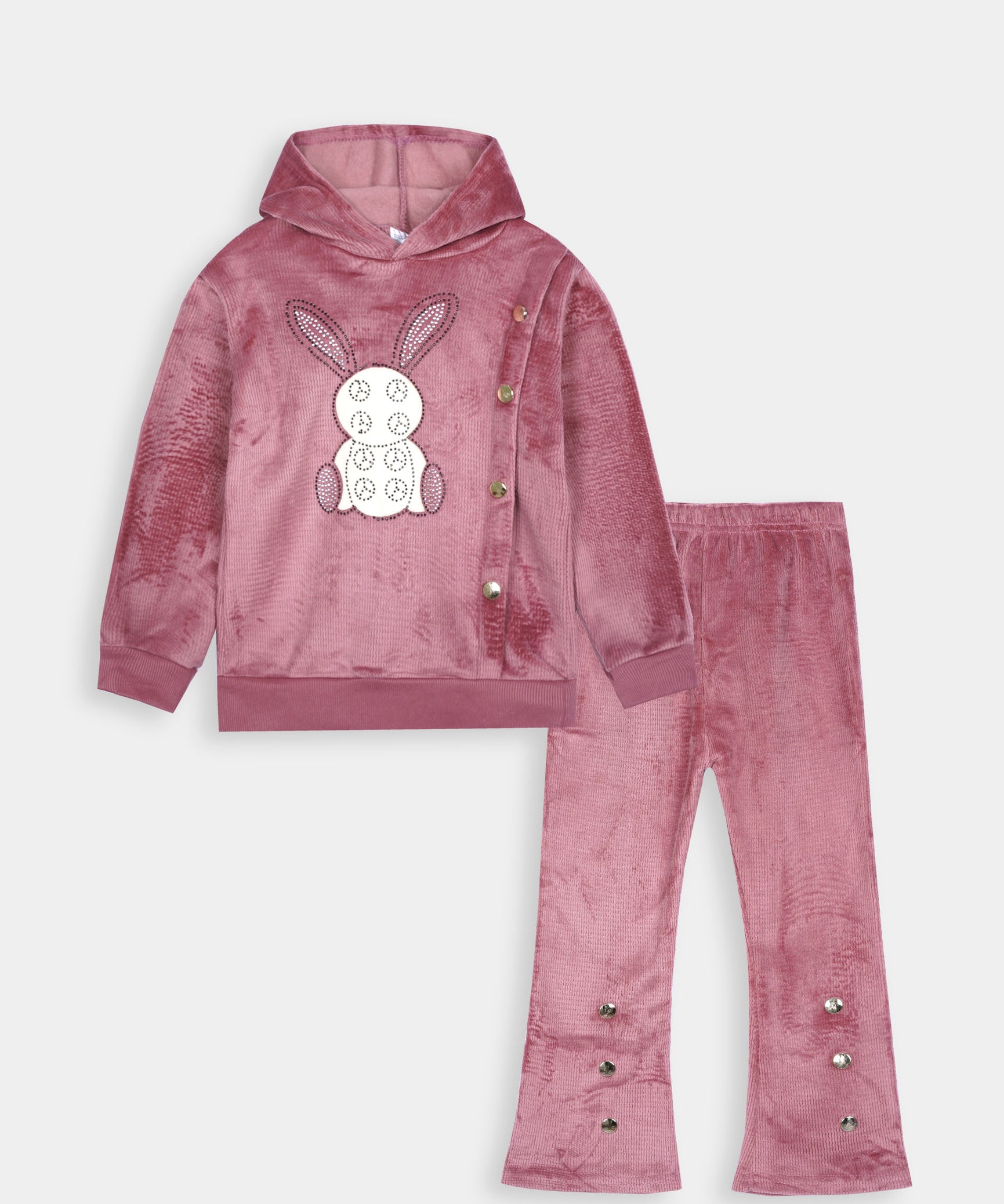 Imported Girls Pull Over Kotrai Velvet Printed Hoodie Suit