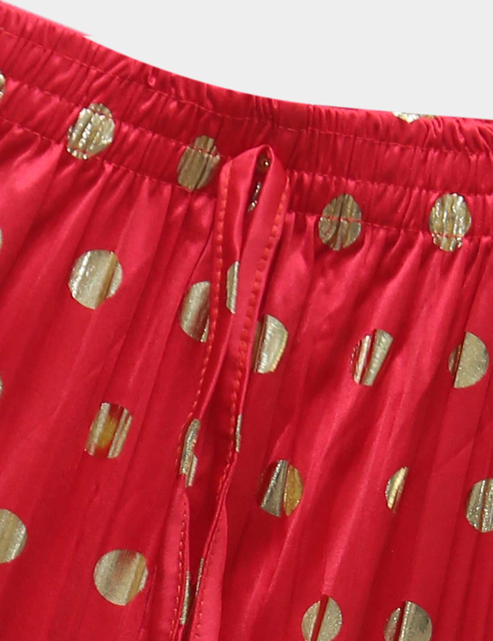 Girls Imported Linen Cotton Red And Golden Dots Bell Bottom Plazo Trouser
