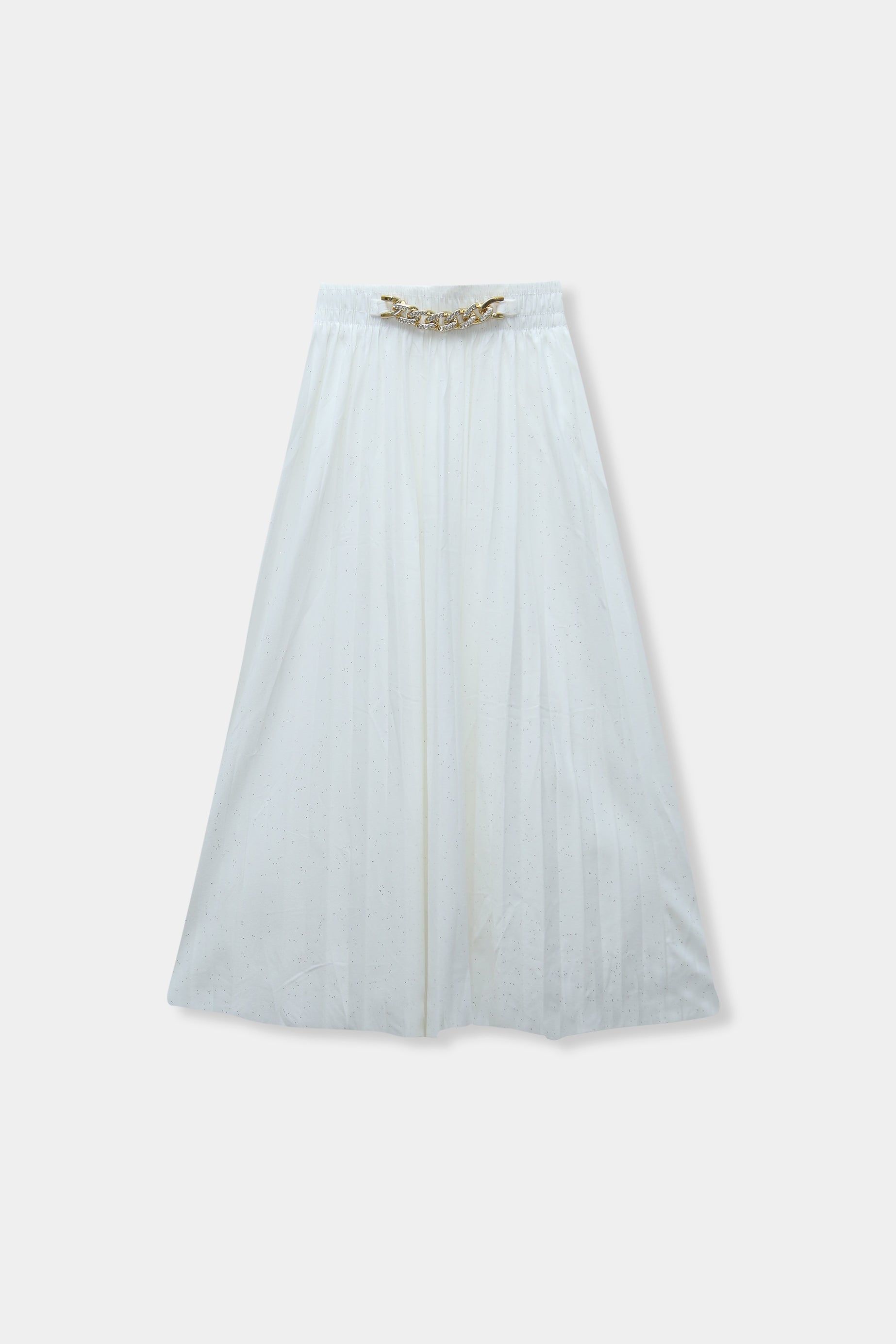 Girls Imported Bell Bottom White Skirt with Gold Hock