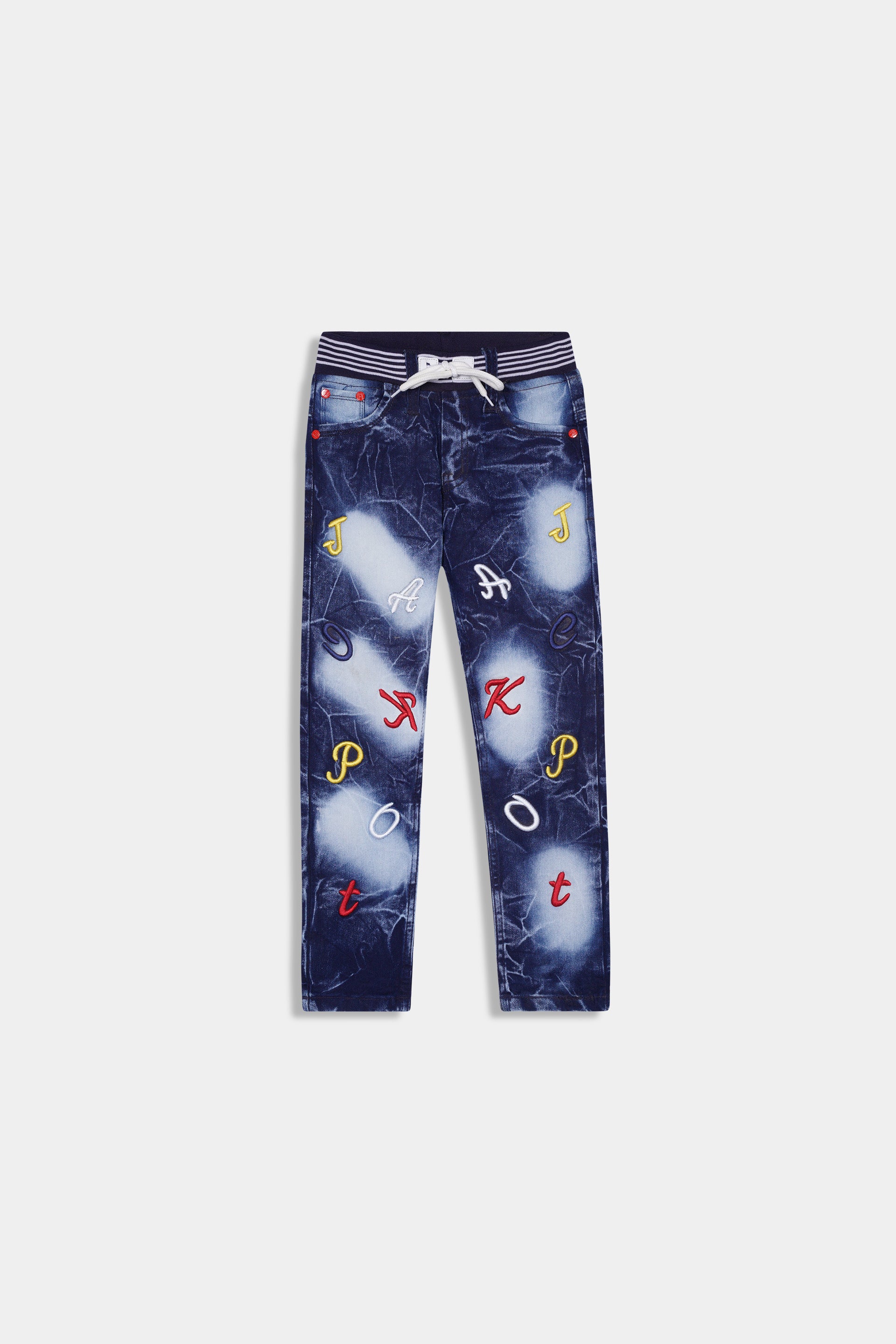 Boys Imported Adjustable Stretch Blue Printed Jeans