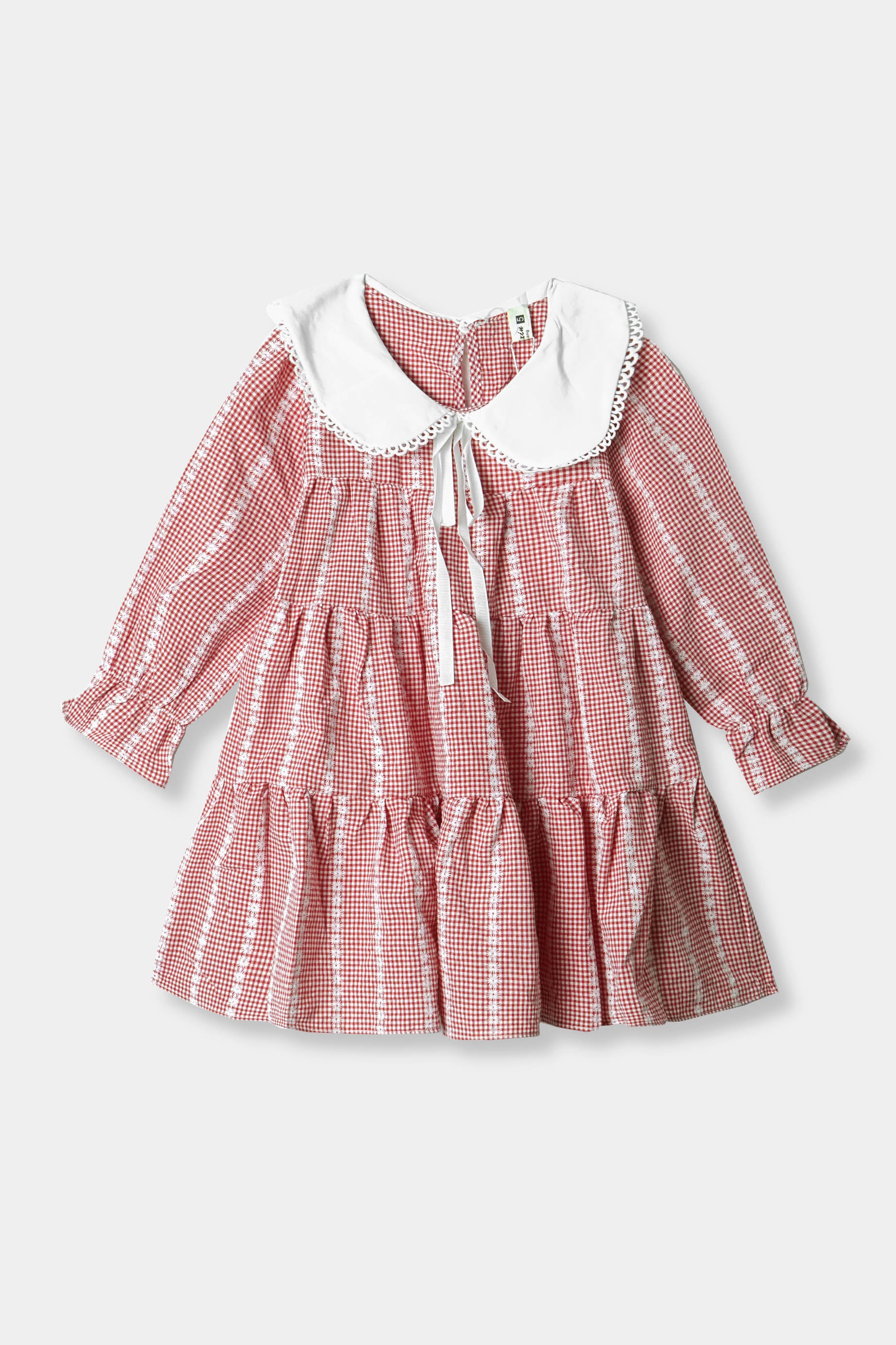 Girls Imported Soft Cotton Red And White Check Frock