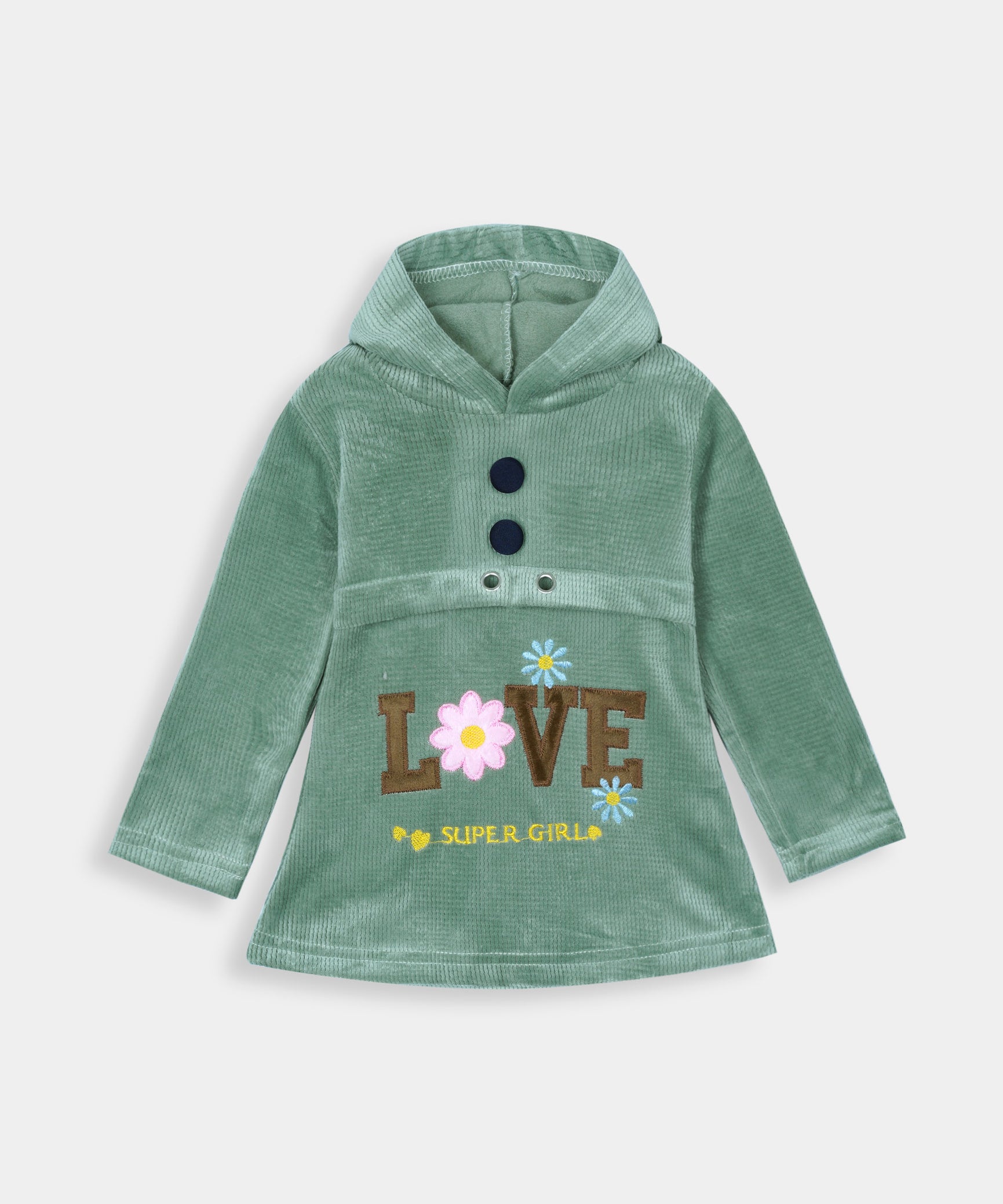 Imported Girls Pull Over Kotrai Velvet Hoodie Printed With Long Flare