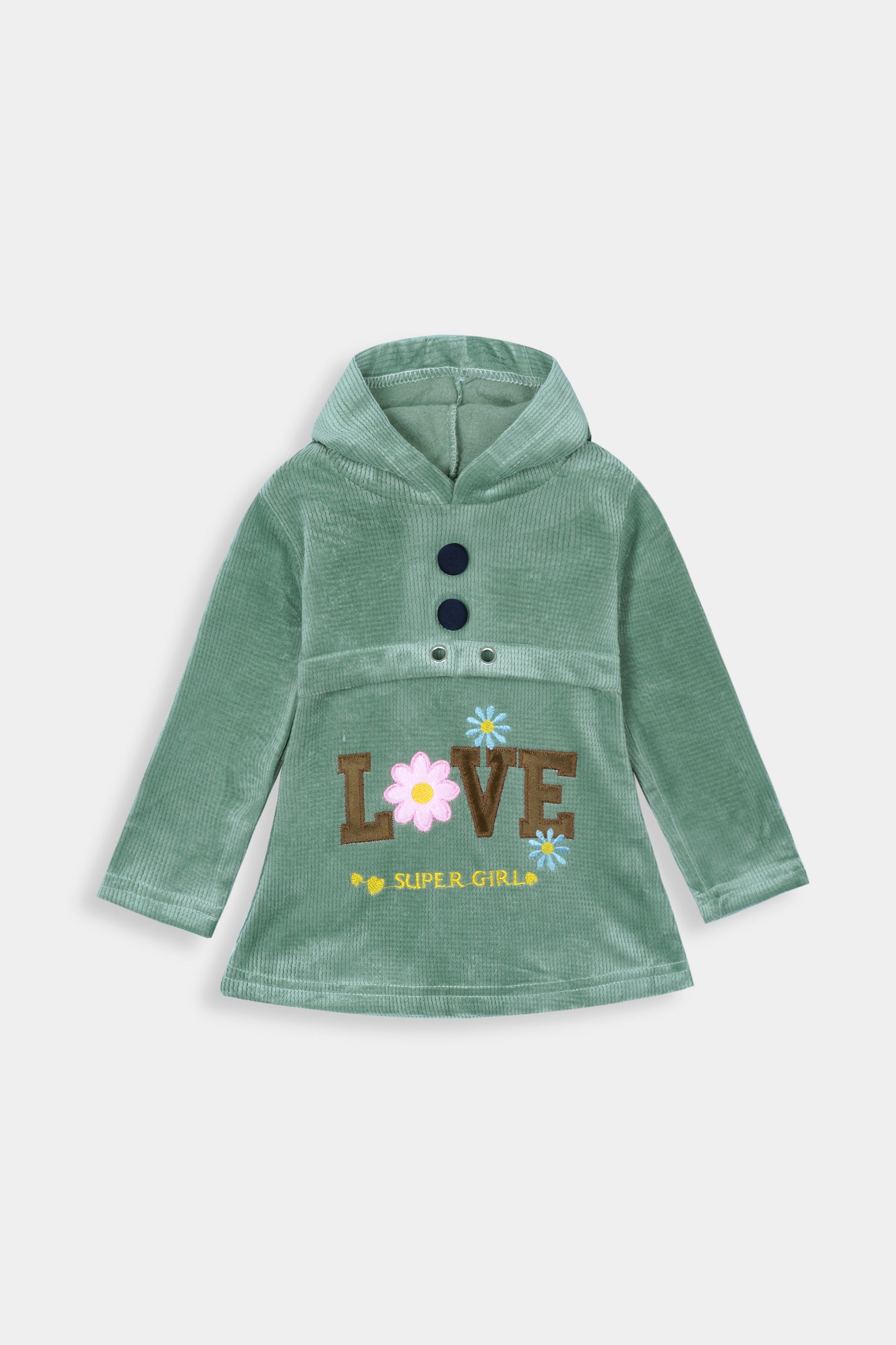 Imported Girls Pull Over Kotrai Velvet Hoodie Printed With Long Flare