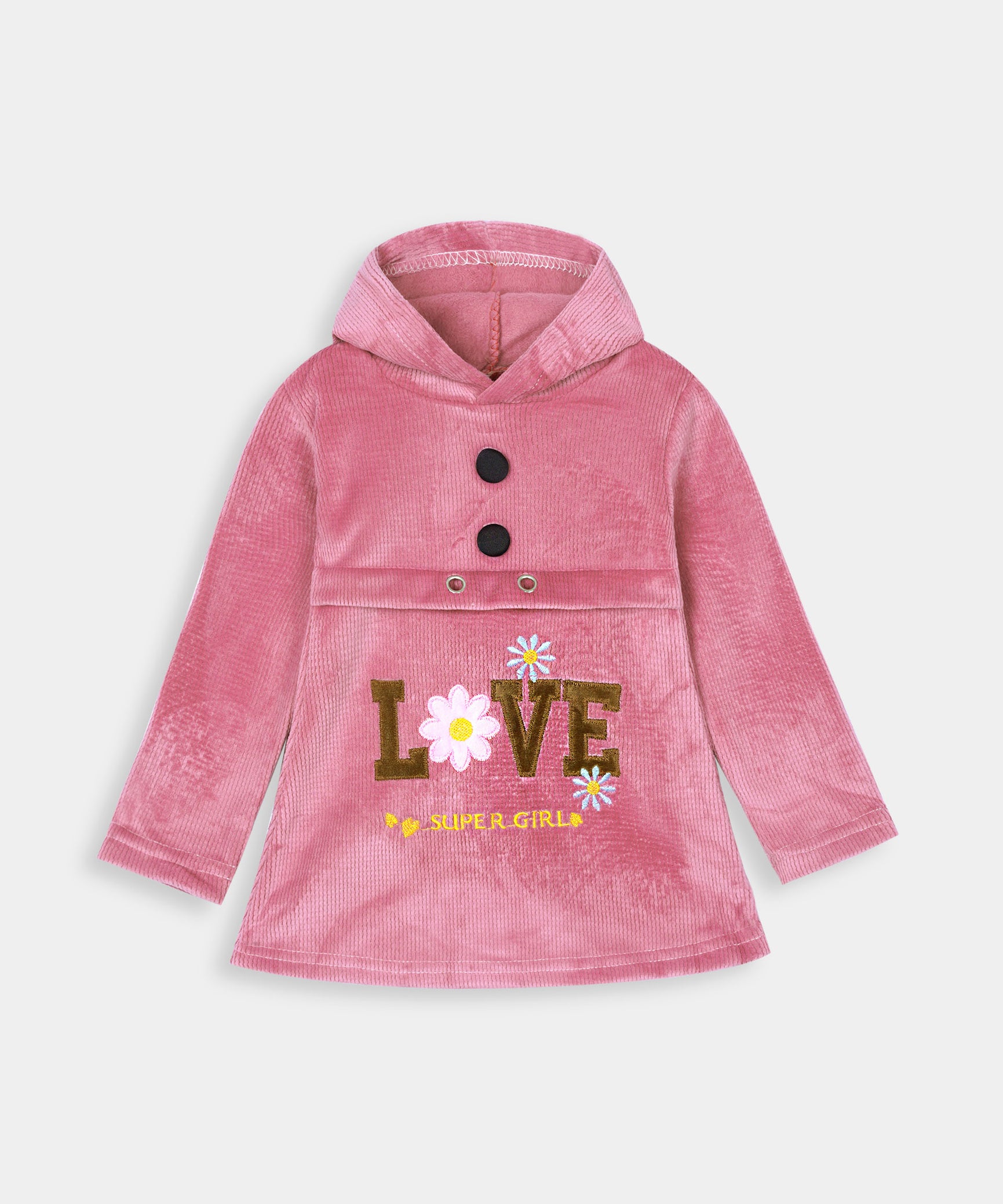 Imported Girls Pull Over Kotrai Velvet Printed Hoodie With Long Flare