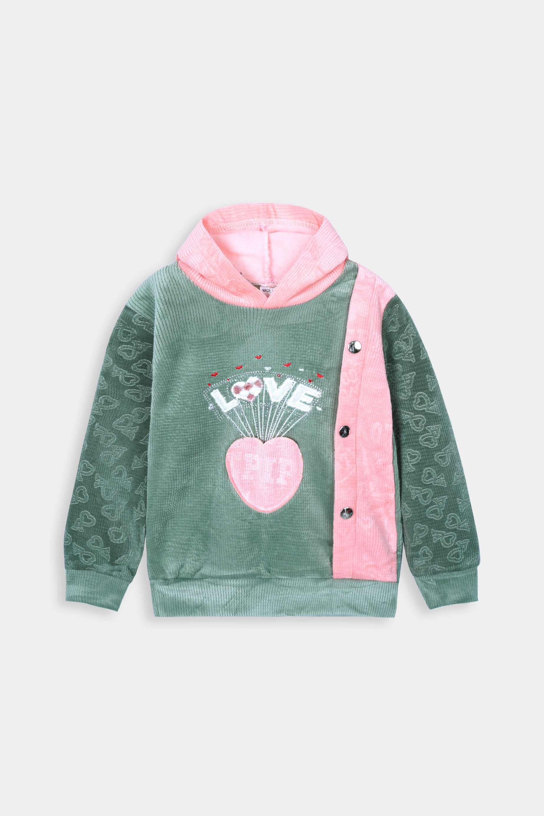 Imported Girls Pull Over Kotrai Velvet Printed Hoodie