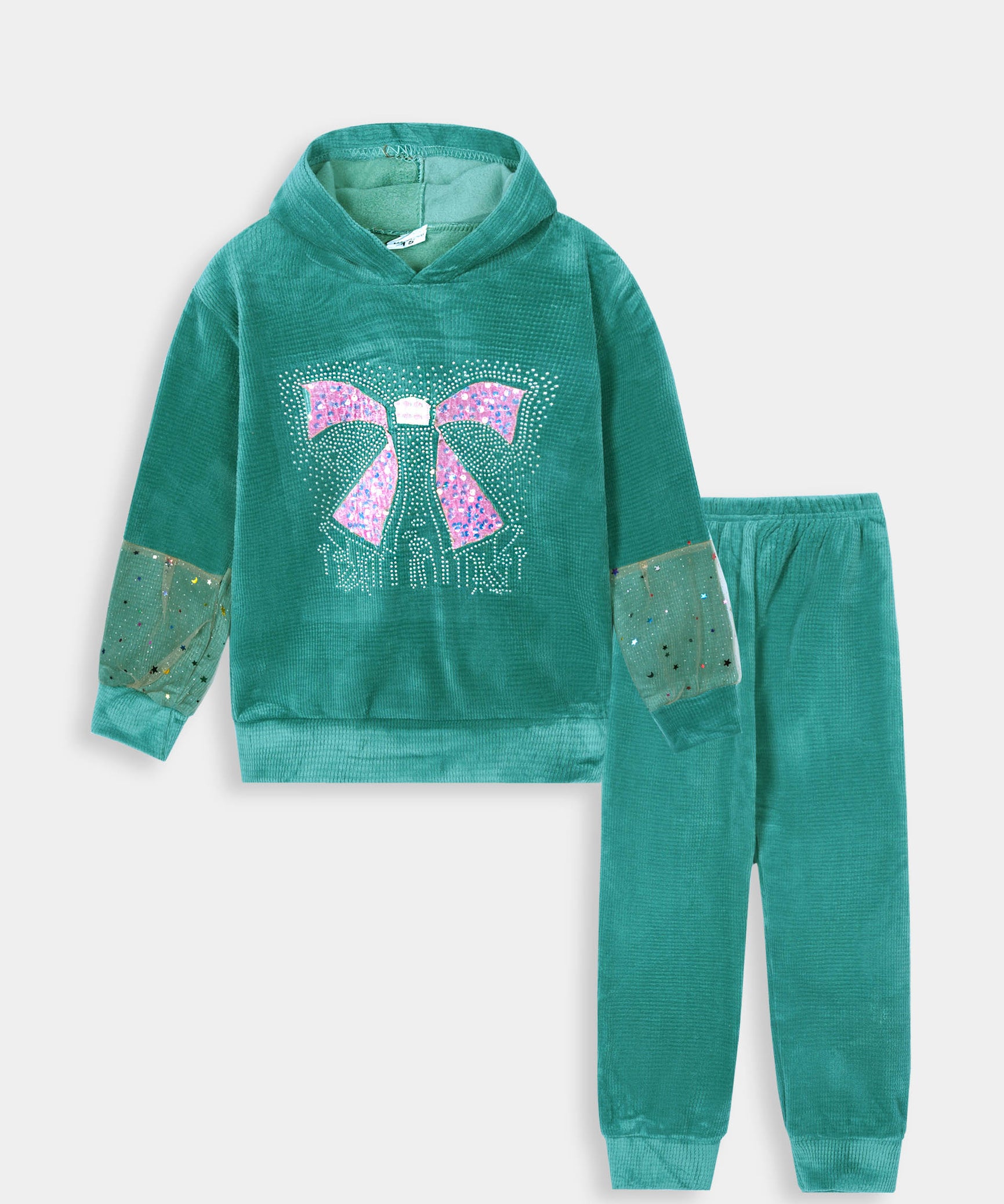 Imported Girls Pull Over Kotrai Velvet Sequin Hoodie Suit