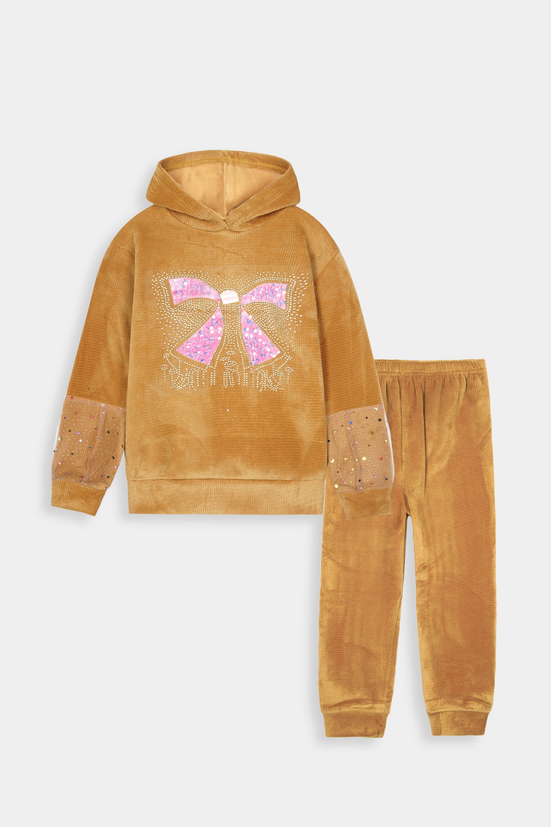 Imported Girls Pull Over Kotrai Velvet Sequin Hoodie Suit