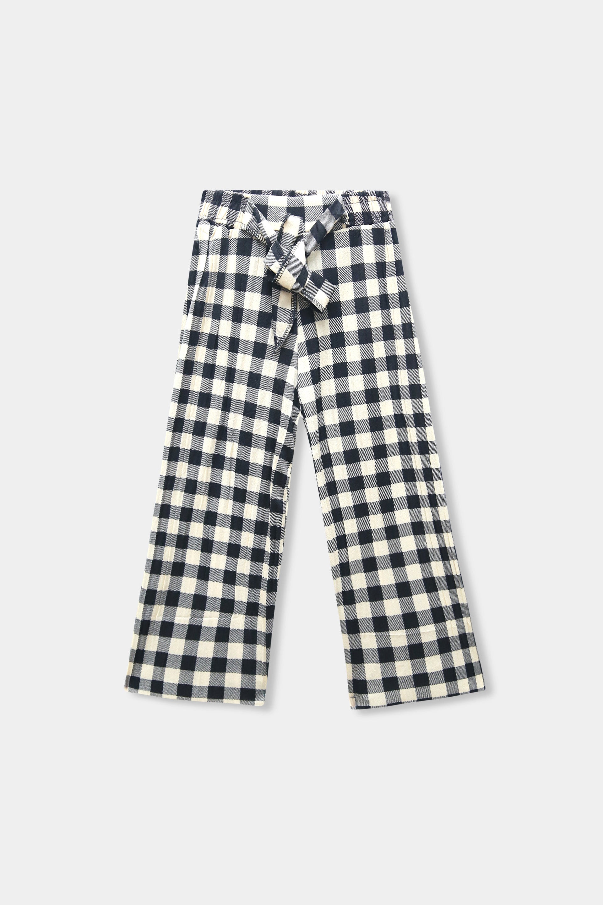 Girls Imported Linen Cotton Yellow And Black Check Bell Bottom Plazo Trouser