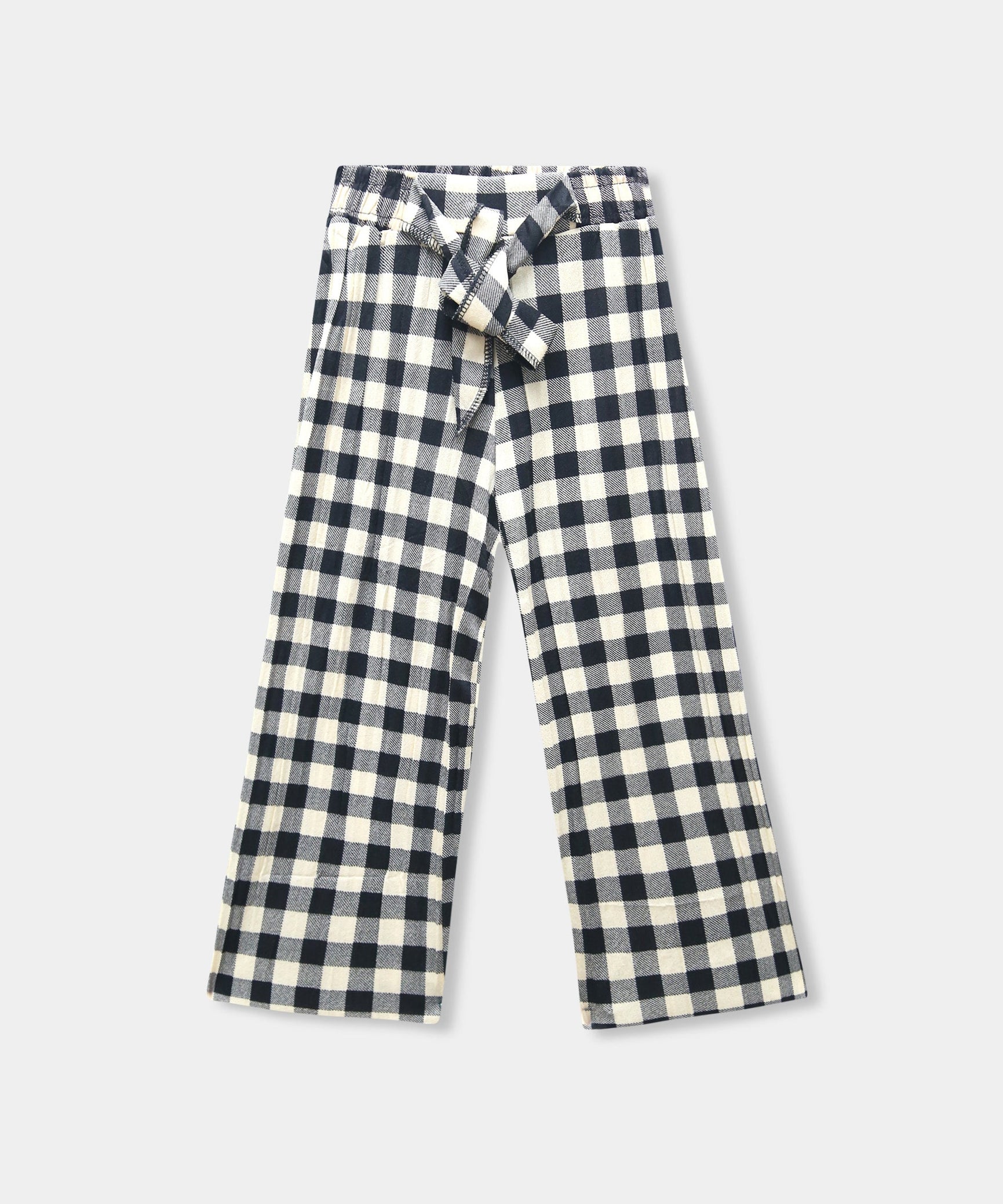 Girls Imported Linen Cotton Yellow And Black Check Bell Bottom Plazo Trouser{size 3 years to 12 years}