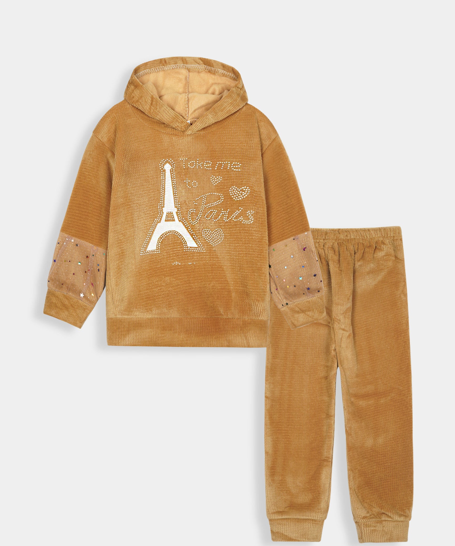 Imported Girls Pull Over Kotrai Velvet Sequin Hoodie Suit