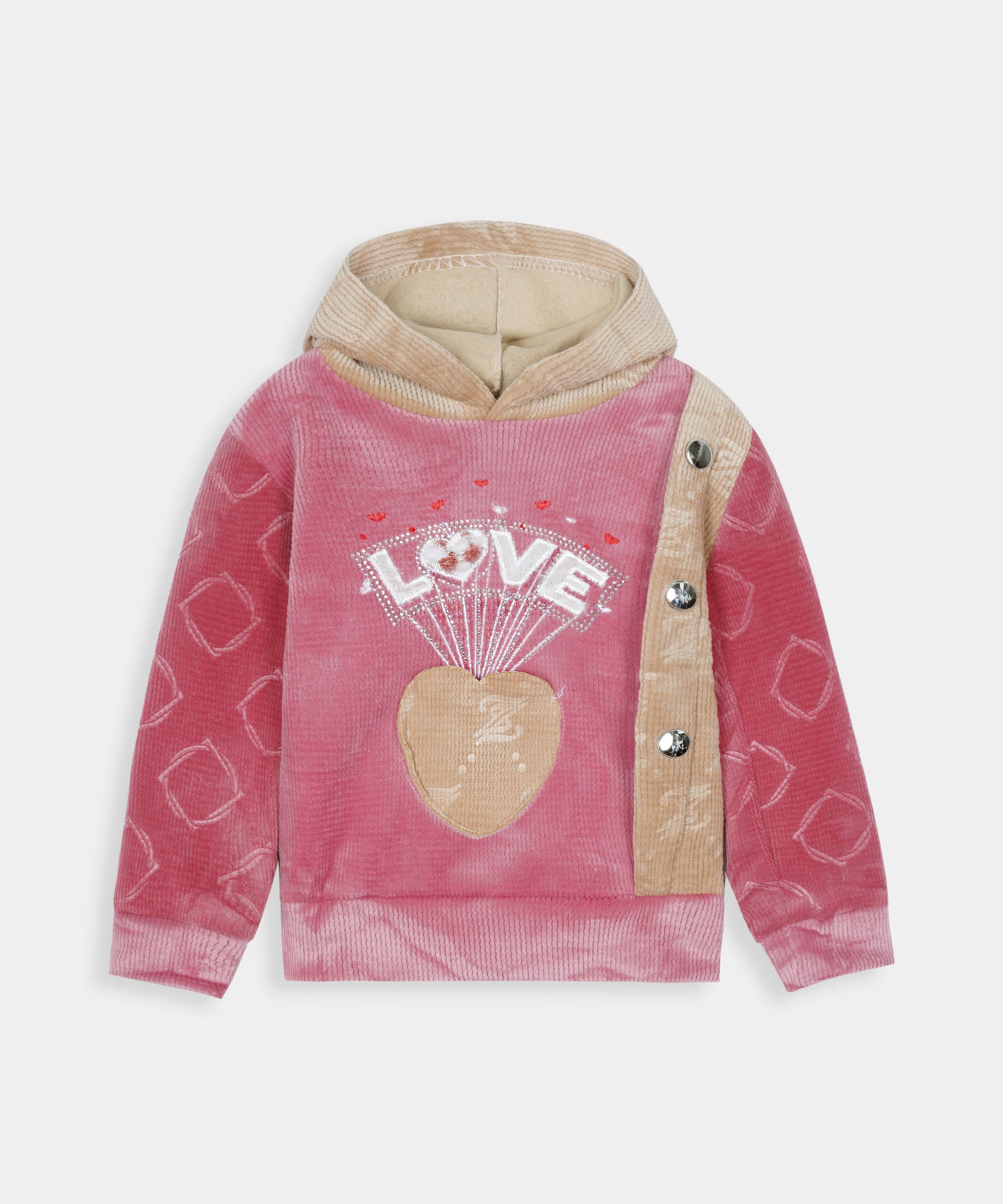 Imported Girls Pull Over Kotrai Velvet Printed Hoodie