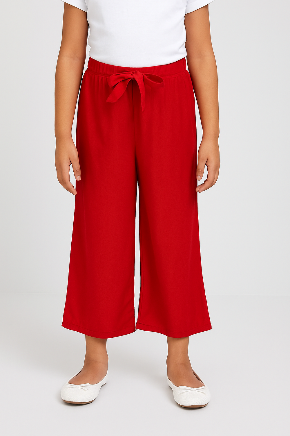 Girls Imported Linen Cotton Red Bell Bottom Plazo Trouser