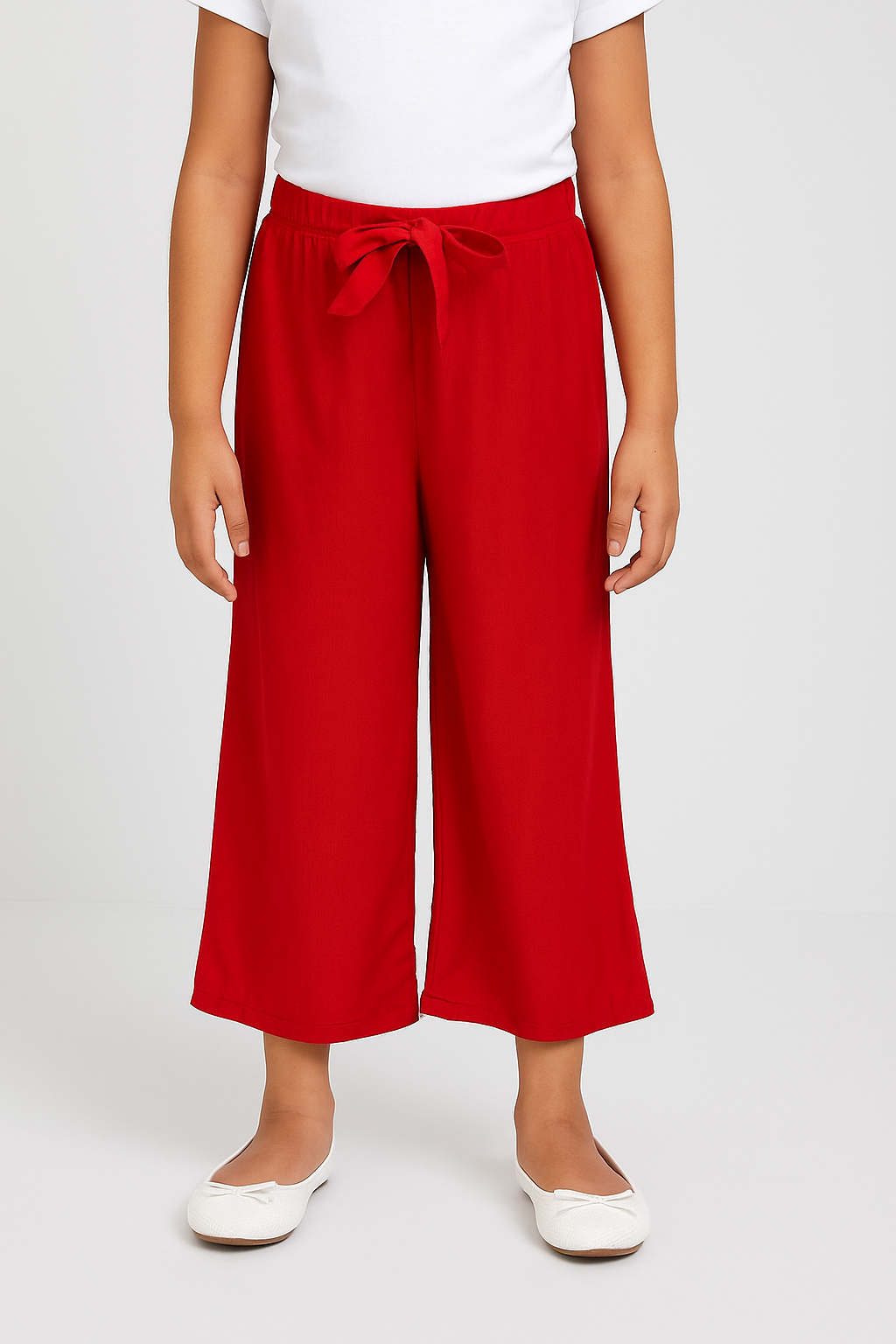Girls Imported Linen Cotton Red Bell Bottom Plazo Trouser