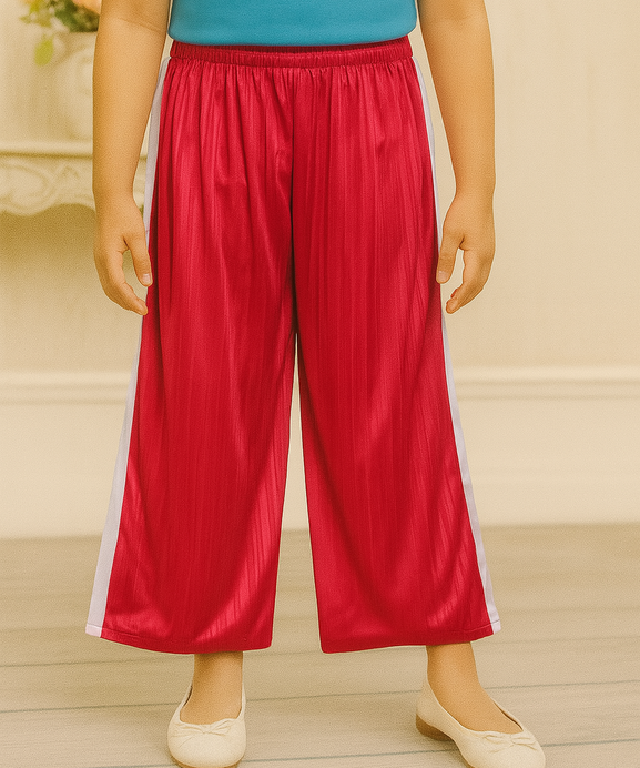 Girls Imported Linen Cotton Red And White Stripe Trouser(size 3 years to 12 years)