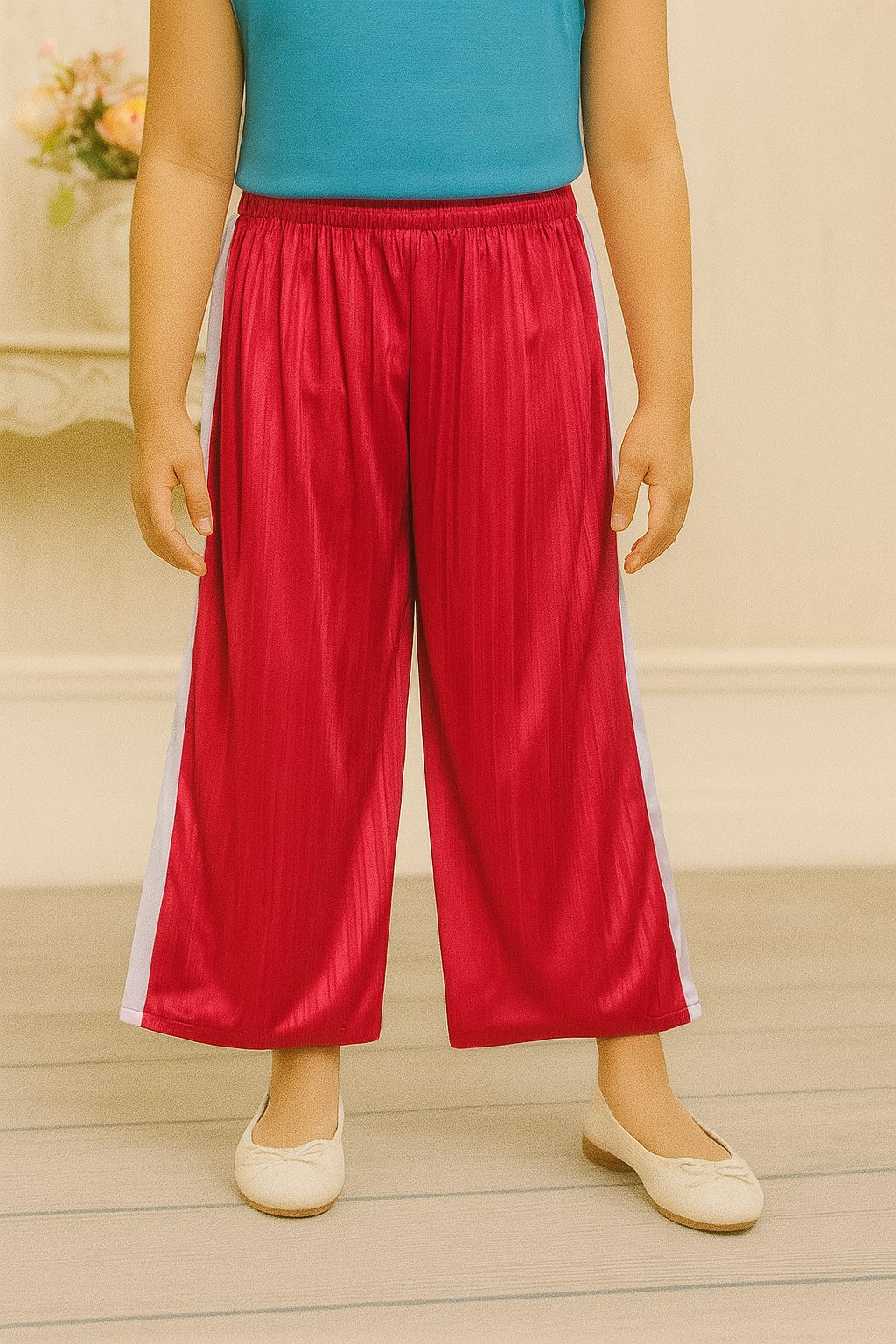 Girls Imported Linen Cotton Red And White Stripe Trouser(size 3 years to 12 years)