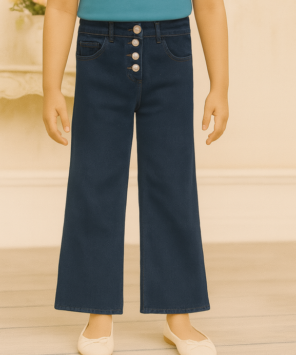 Girls Imported Denim Navy Blue Stretch Flared Jeans(4 years to 14 years)