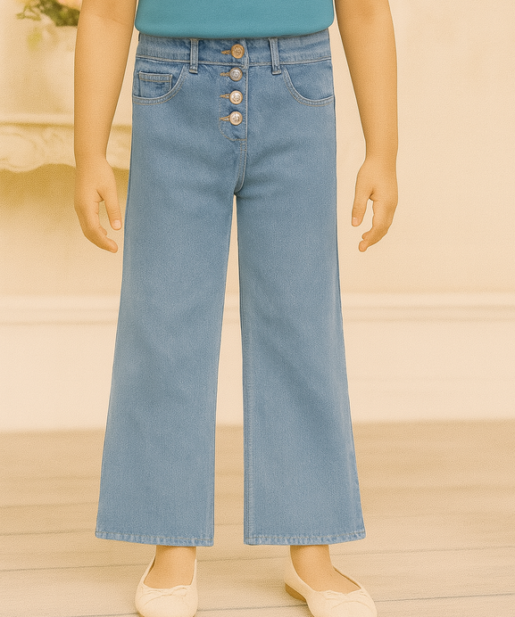 Girls Imported Denim Sky Blue Stretch Flared Jeans(size 4 to 14 years)