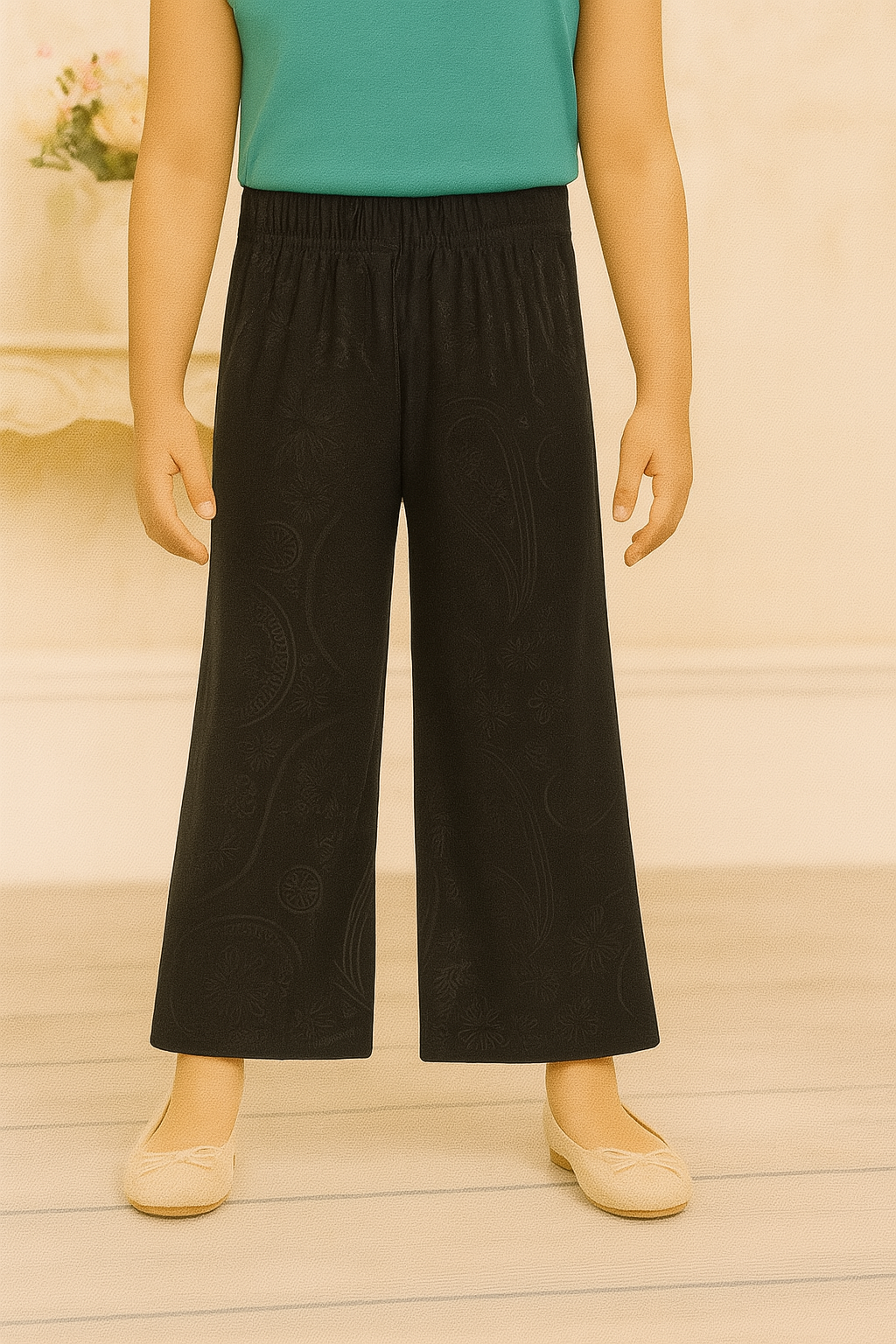 Girls Imported Polyester Black Wide Leg Trouser(size 5 year to 12 years)