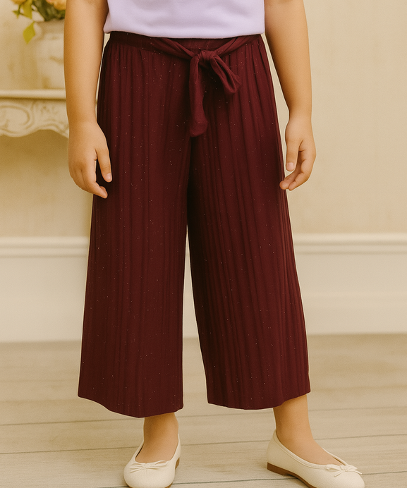 Girls Imported Linen Cotton Burgundy Bell Bottom Plazo Trouser(size 3 years to 12 years)