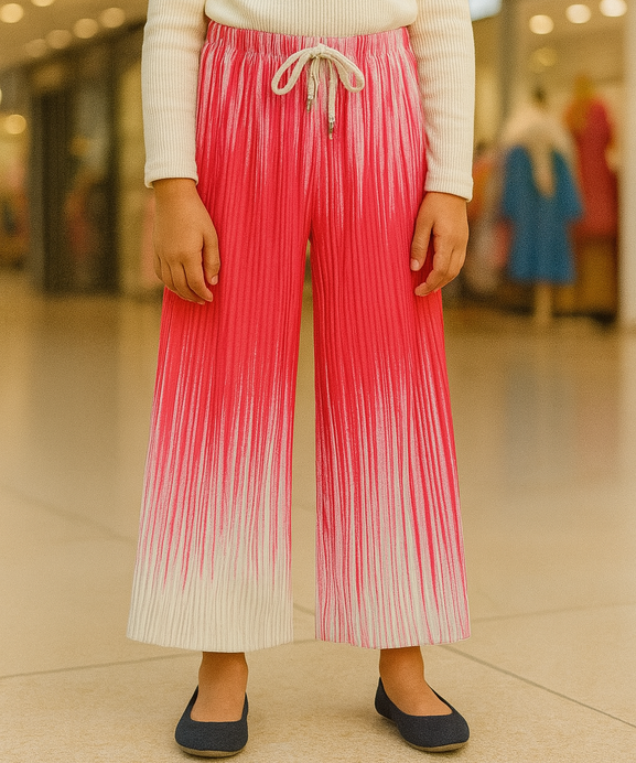 Girls Imported Pleated Pink And Black Trousers(size 5 years to 12 years)