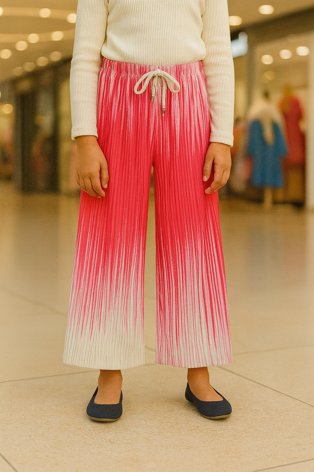 Girls Imported Pleated Pink And Black Trousers(size 5 years to 12 years)